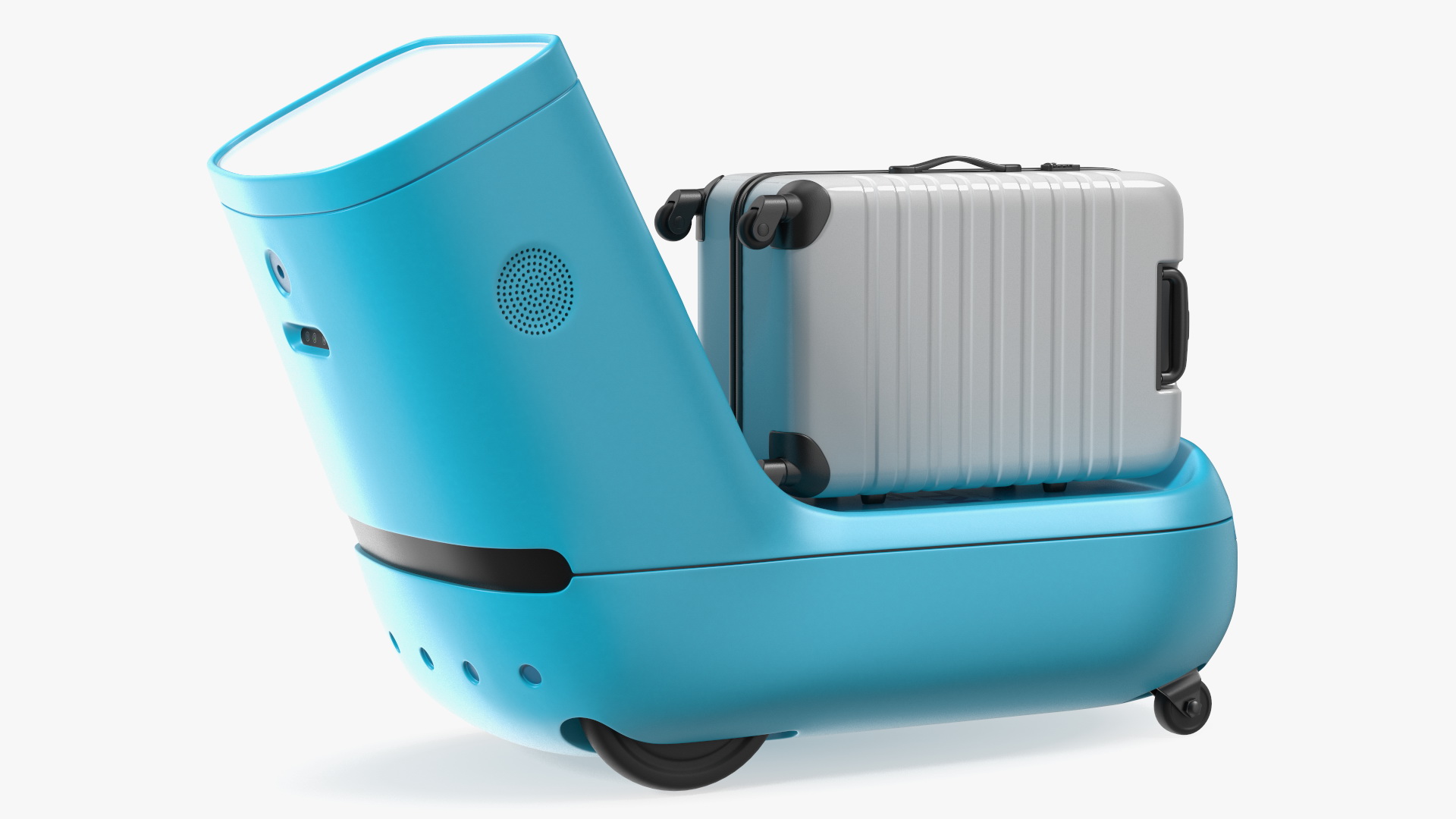 3D KLM Care E Robot and White Luggage Bag model