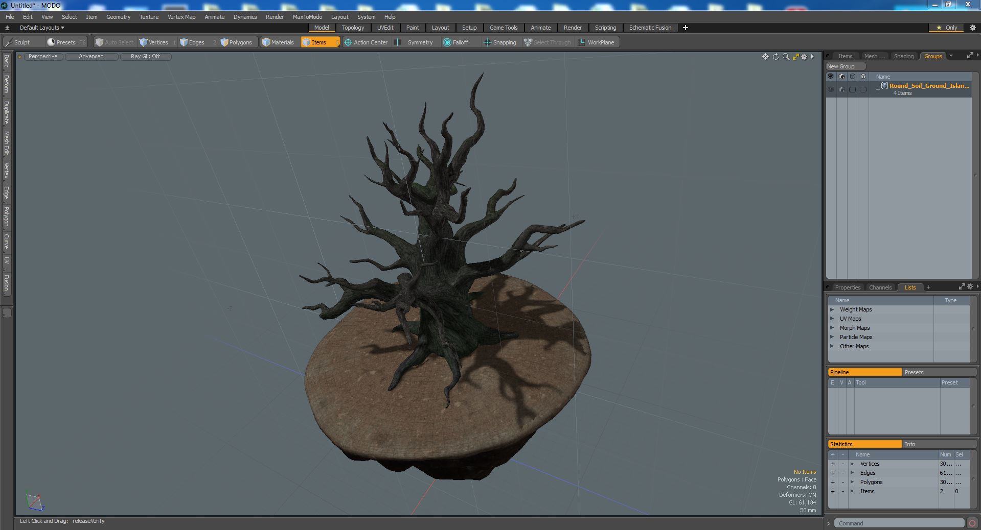 Round Soil Ground Island with Dead Tree 3D model