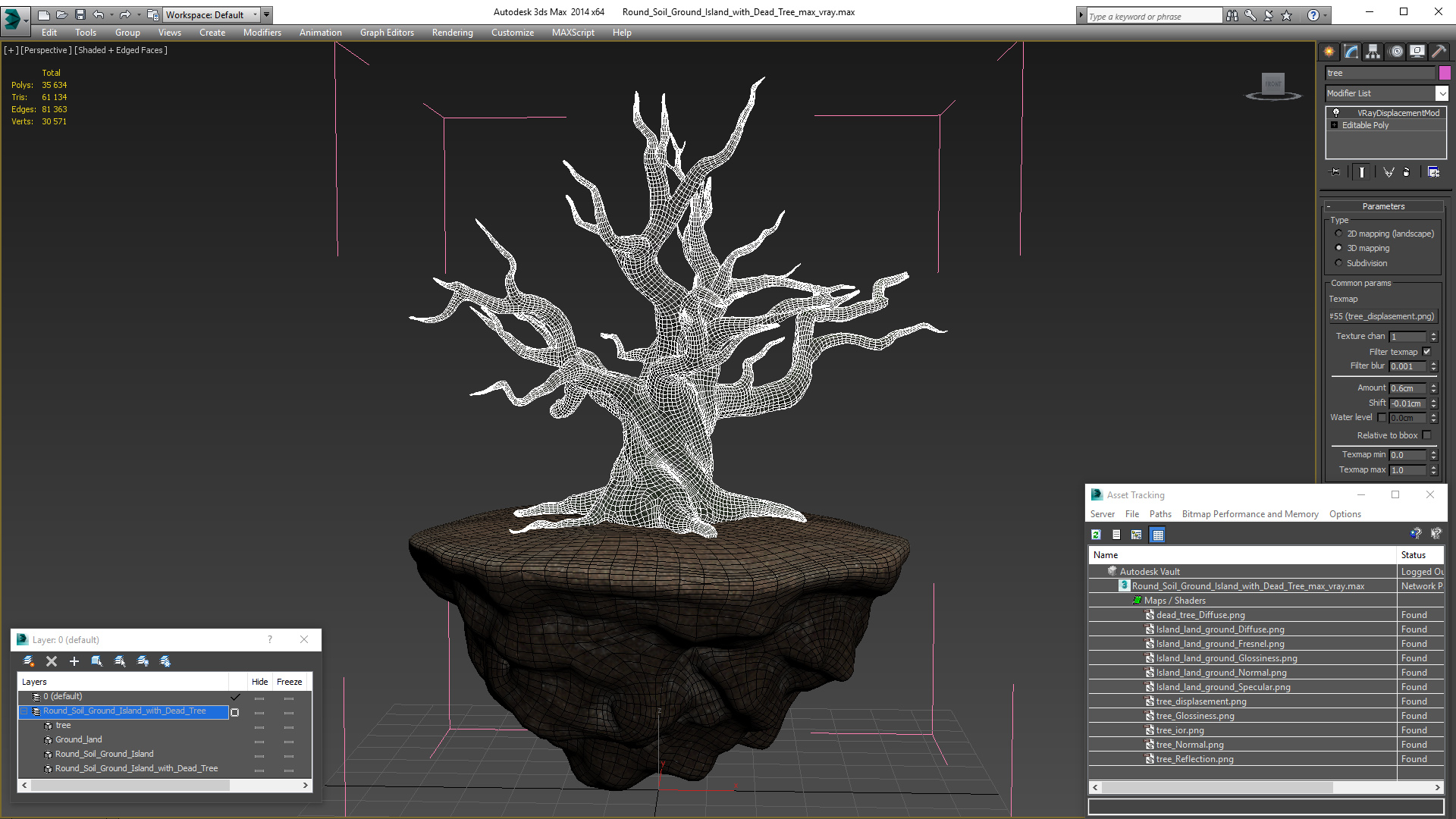 Round Soil Ground Island with Dead Tree 3D model