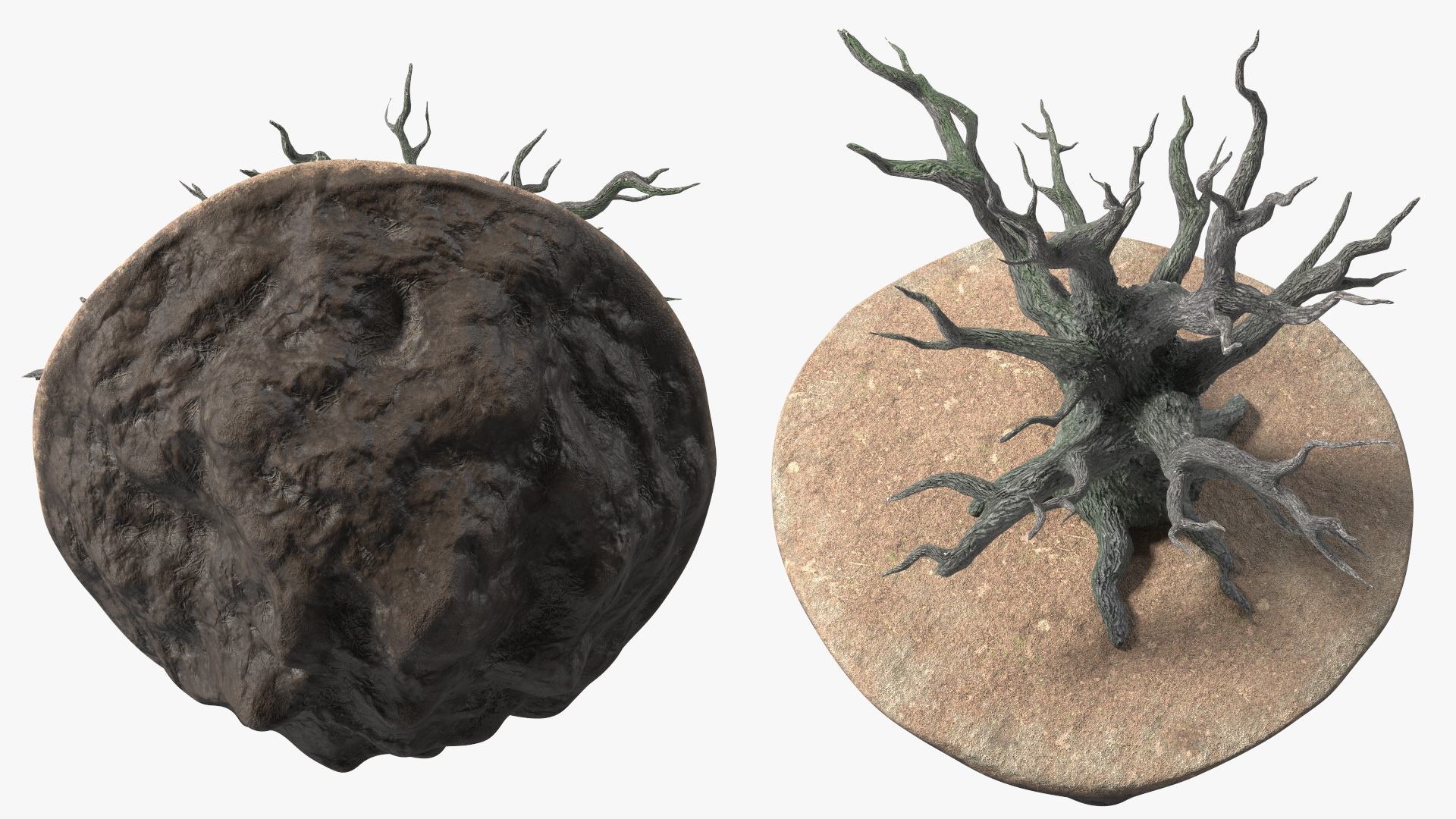 Round Soil Ground Island with Dead Tree 3D model