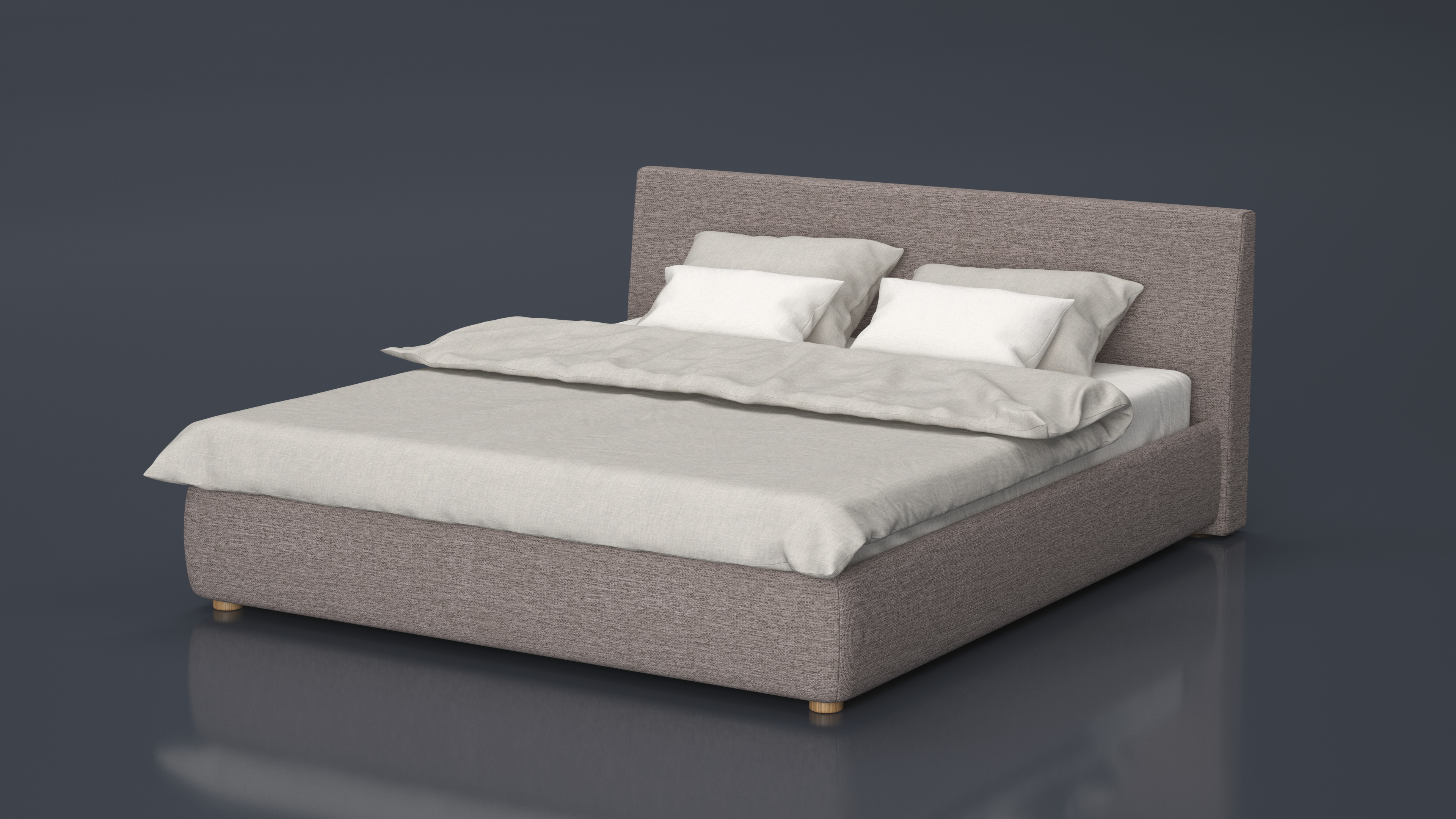 3D model Double Bed with Headboard