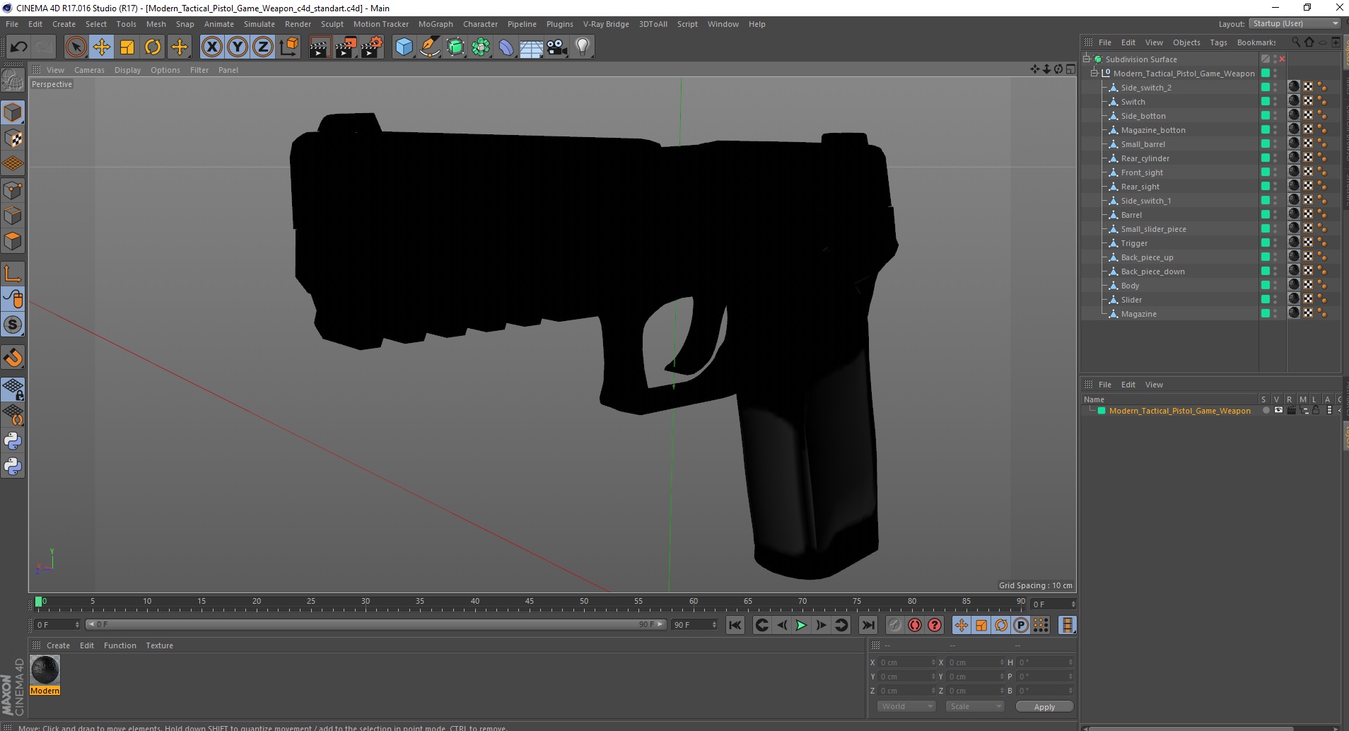 Modern Tactical Pistol Game Weapon 3D model