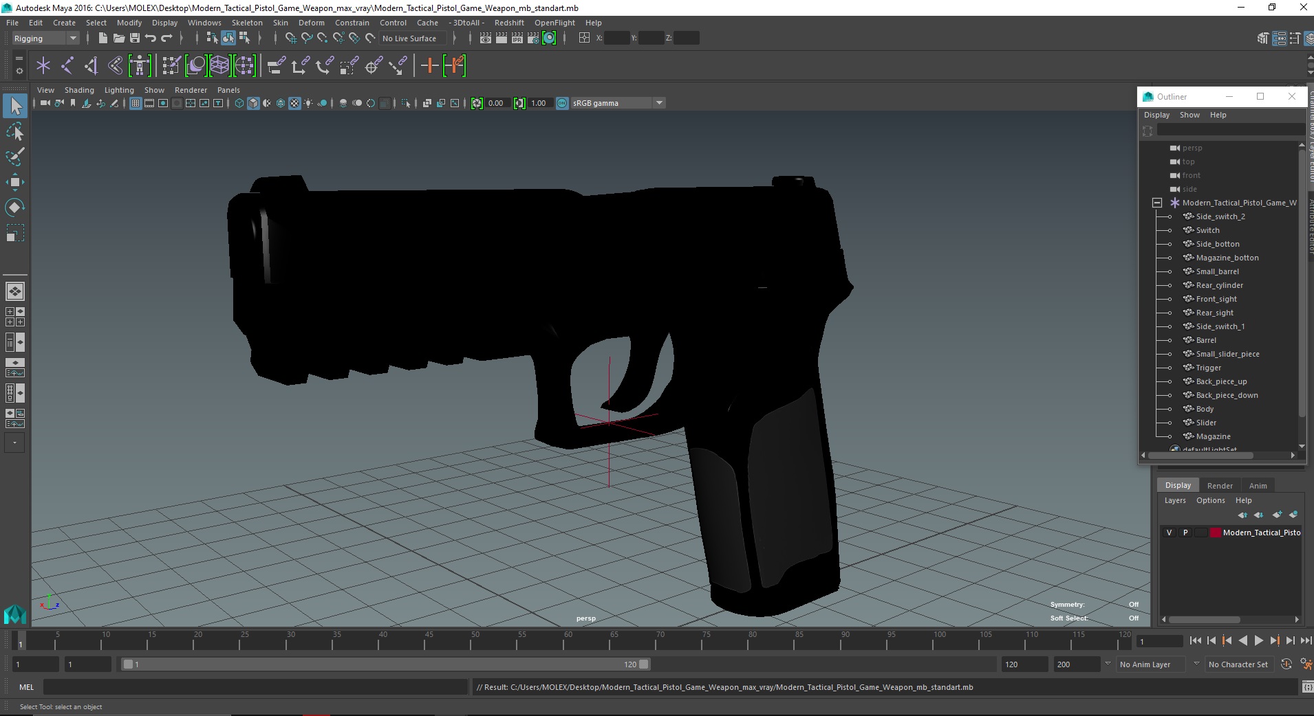 Modern Tactical Pistol Game Weapon 3D model