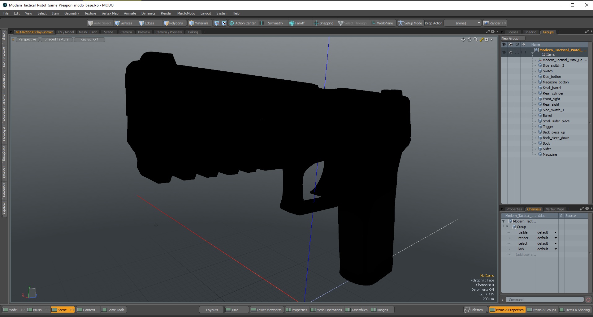 Modern Tactical Pistol Game Weapon 3D model