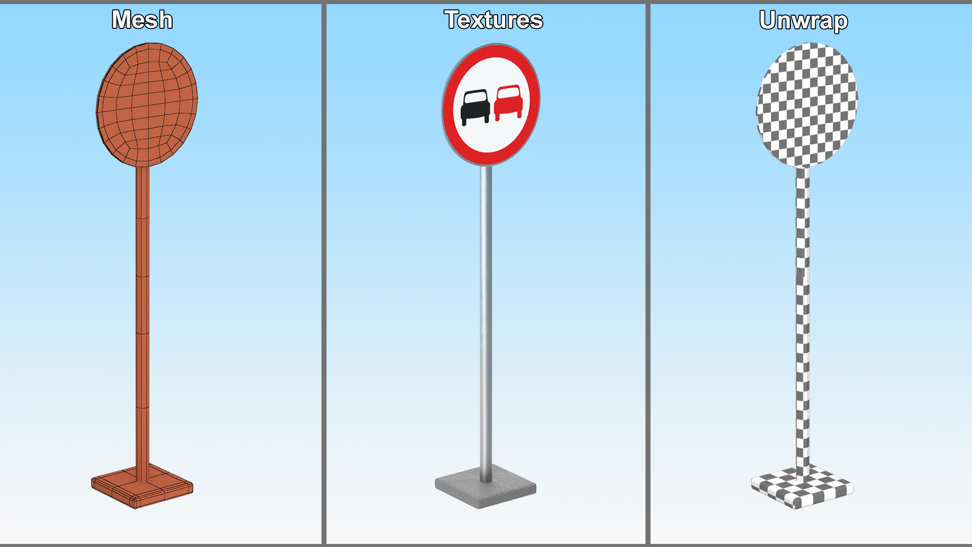 3D Road Sign No Overtaking model