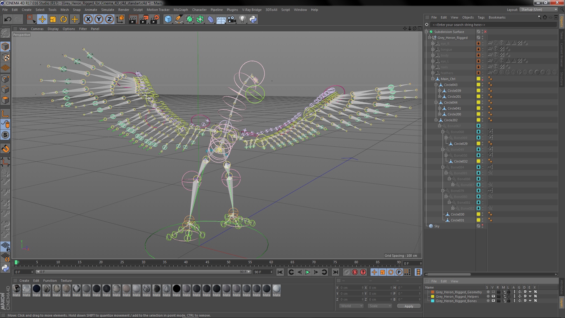 3D Grey Heron Rigged for Cinema 4D