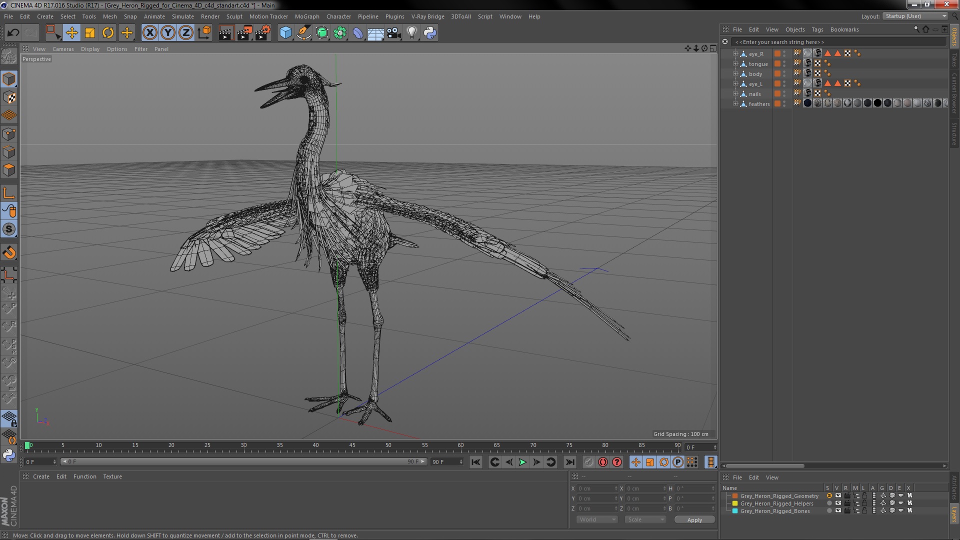 3D Grey Heron Rigged for Cinema 4D