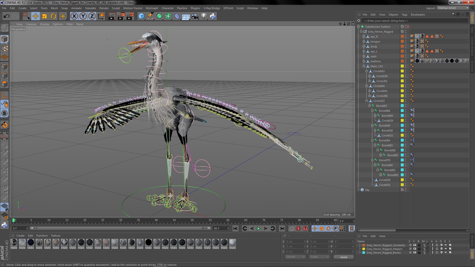 3D Grey Heron Rigged for Cinema 4D