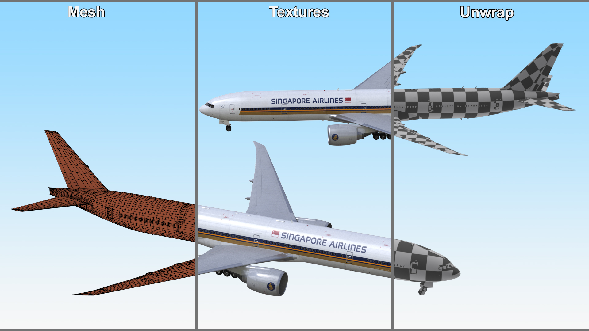 3D Singapore Airlines Boeing 777 Rigged