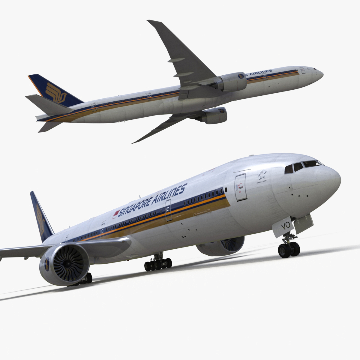 3D Singapore Airlines Boeing 777 Rigged