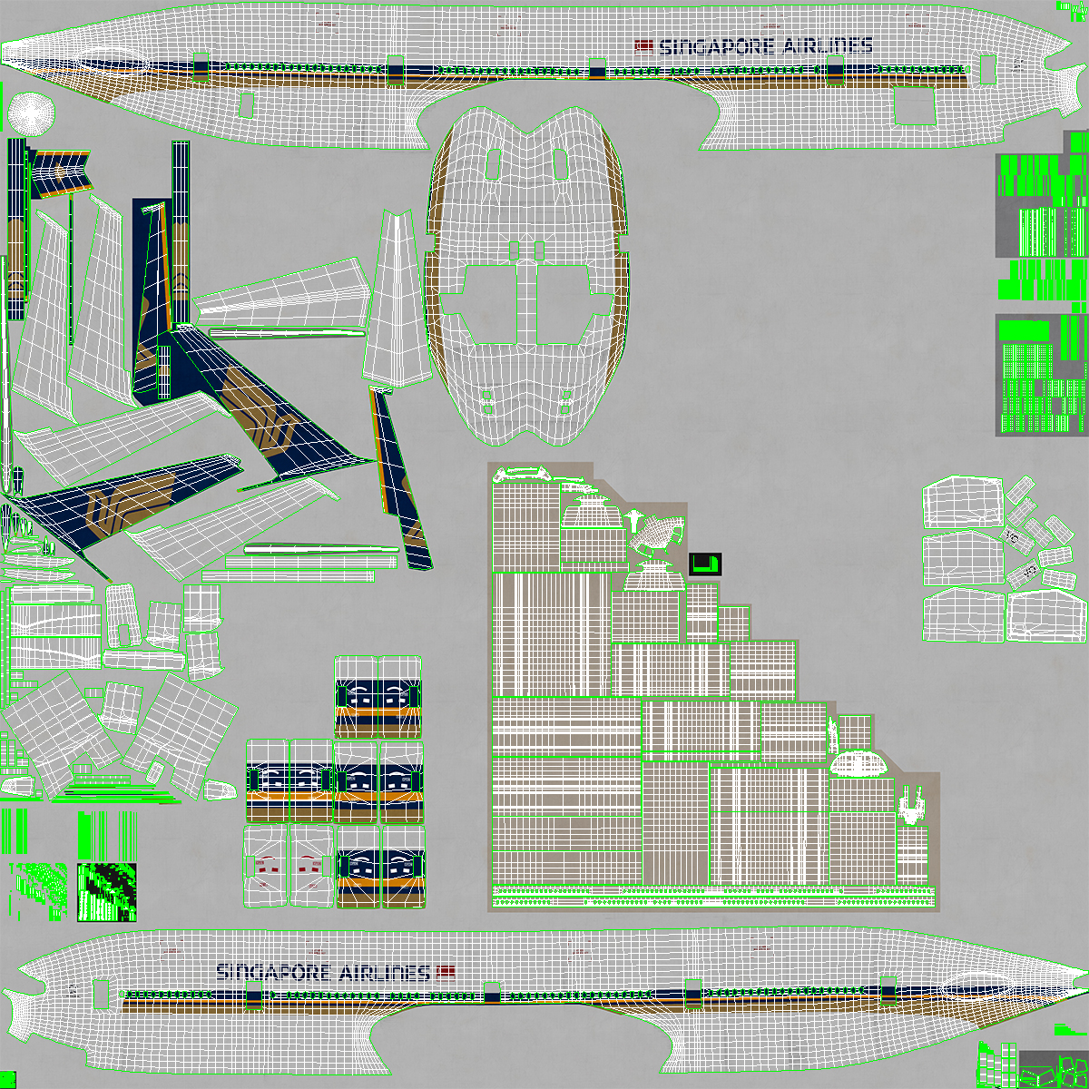 3D Singapore Airlines Boeing 777 Rigged