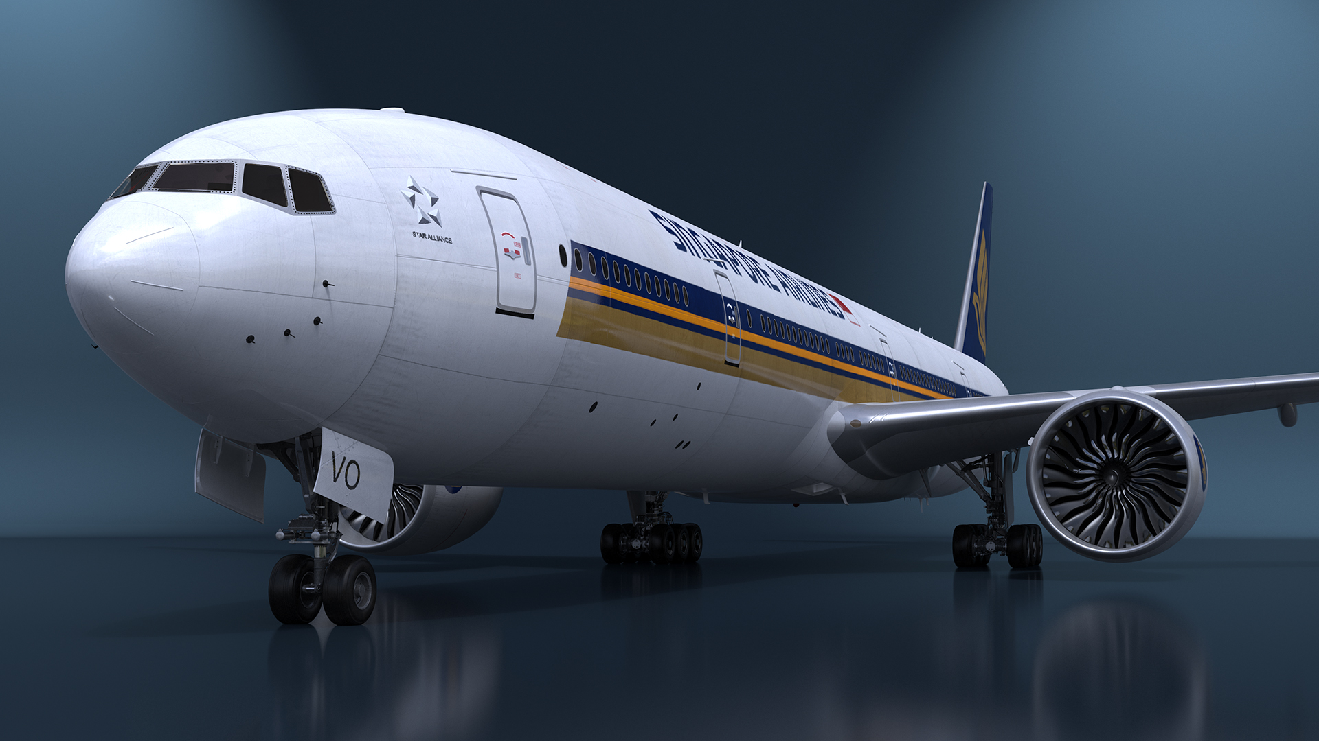 3D Singapore Airlines Boeing 777 Rigged