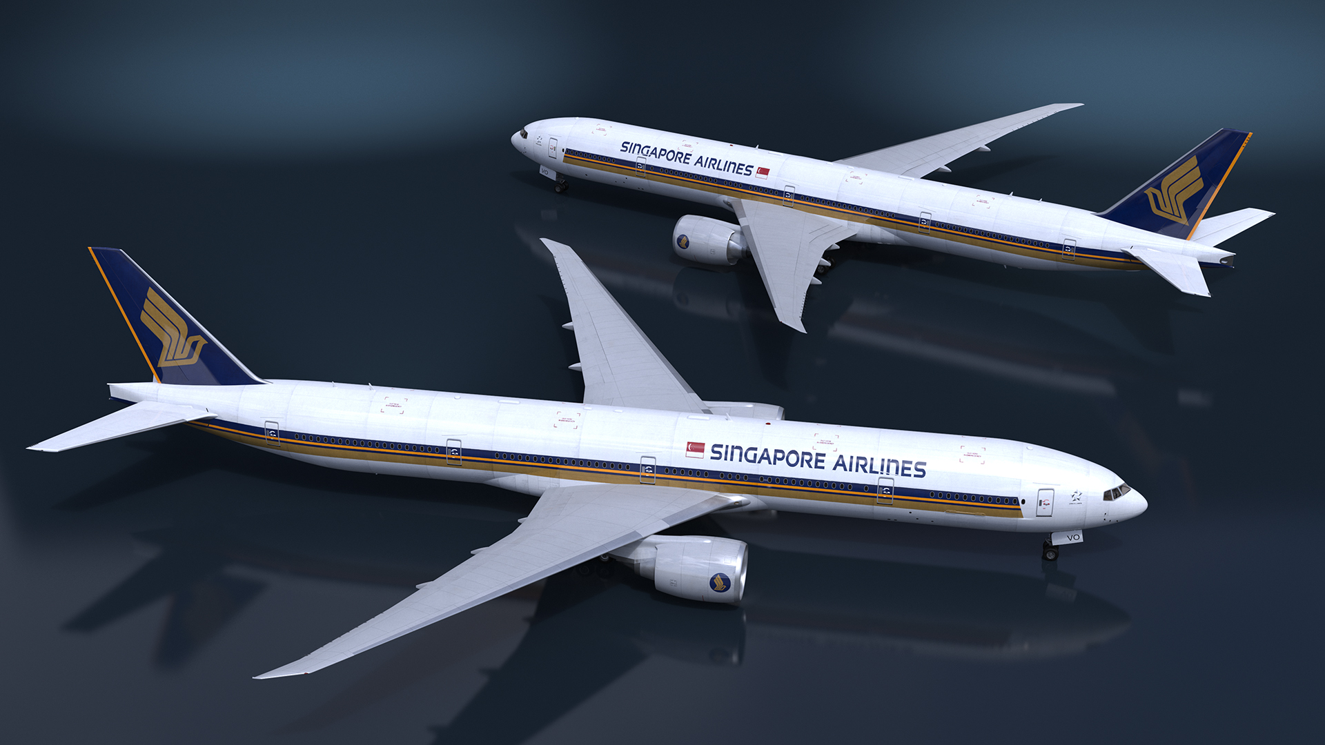 3D Singapore Airlines Boeing 777 Rigged