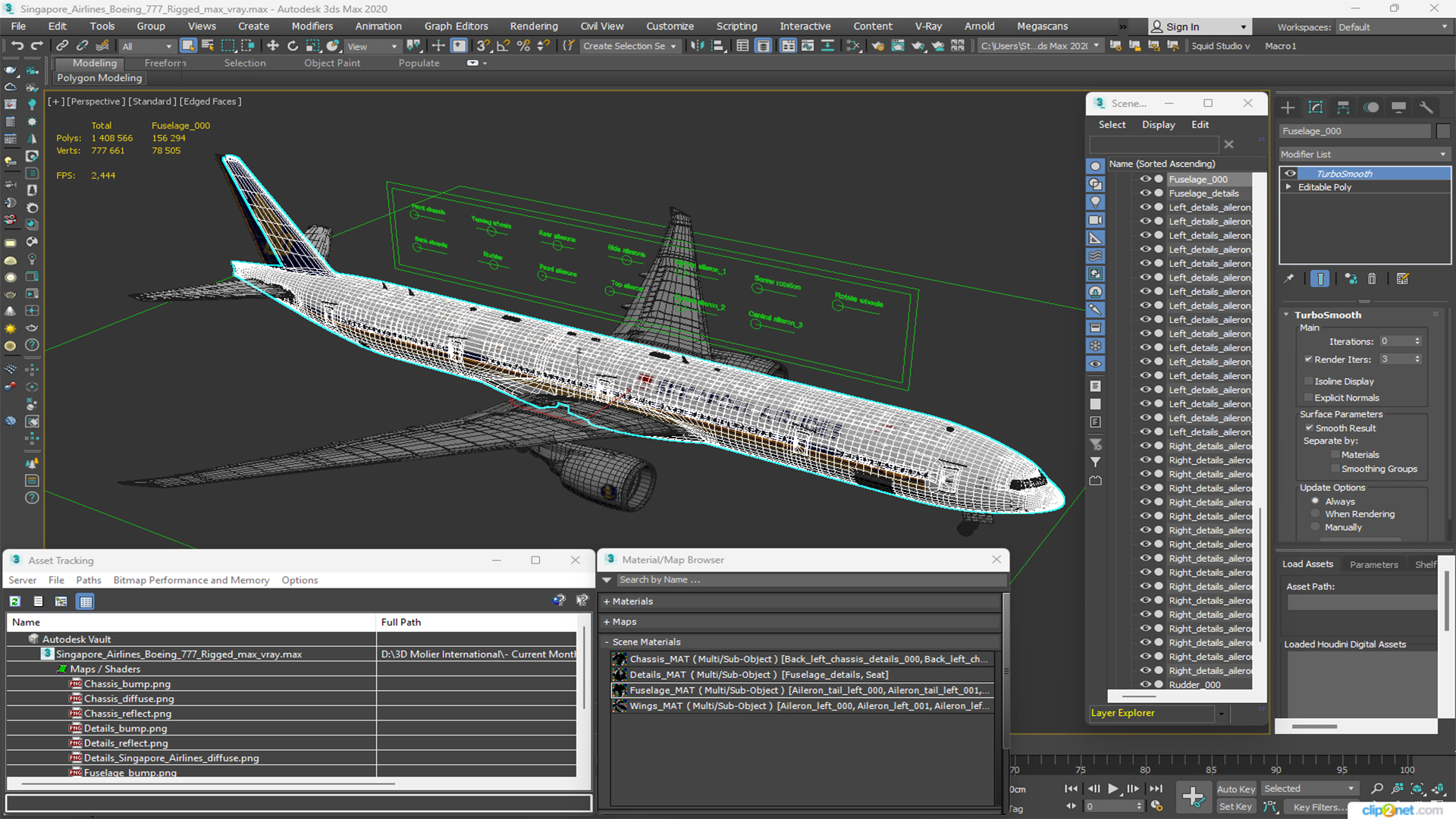 3D Singapore Airlines Boeing 777 Rigged