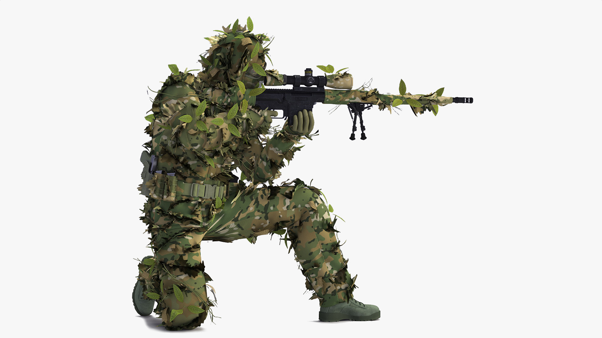 3D Sniper in Leaf Ghillie Suit Rigged for Cinema 4D model