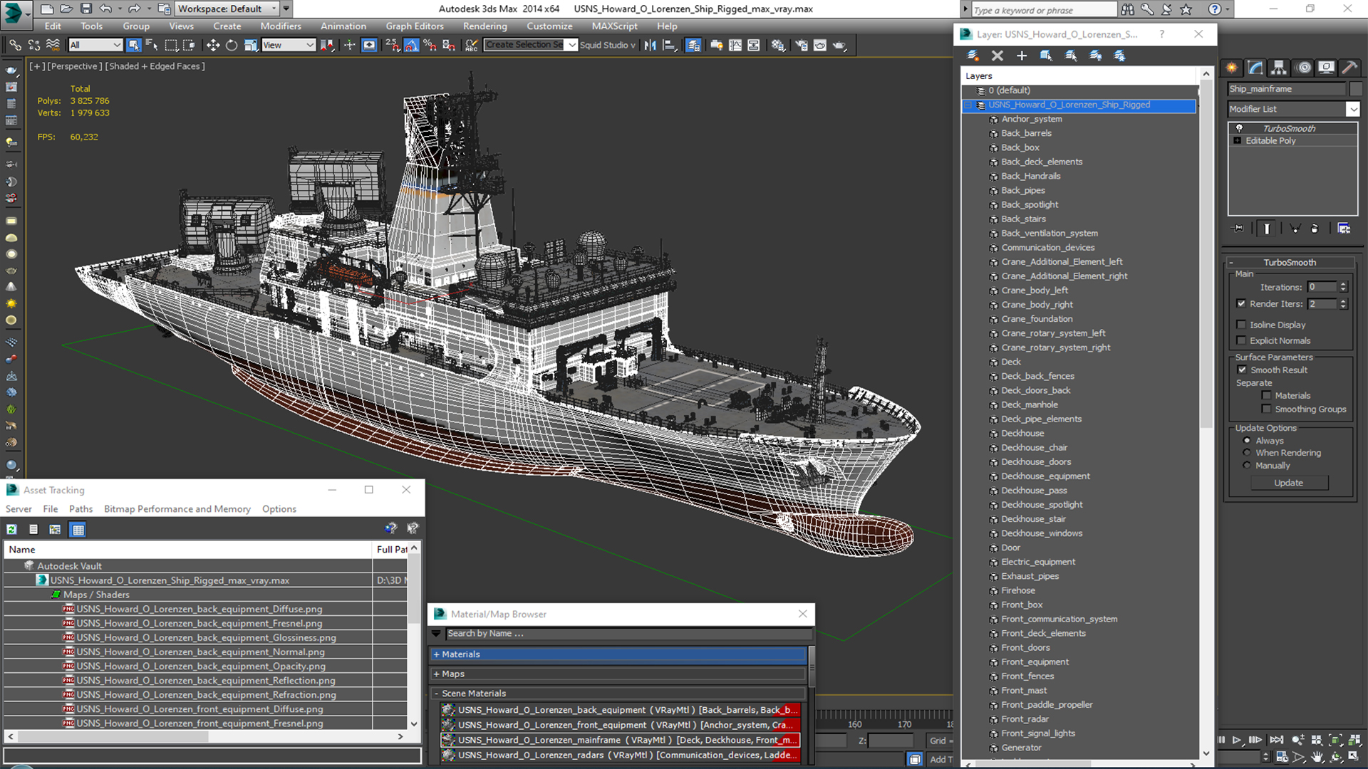 3D USNS Howard O Lorenzen Ship Rigged for Cinema 4D model