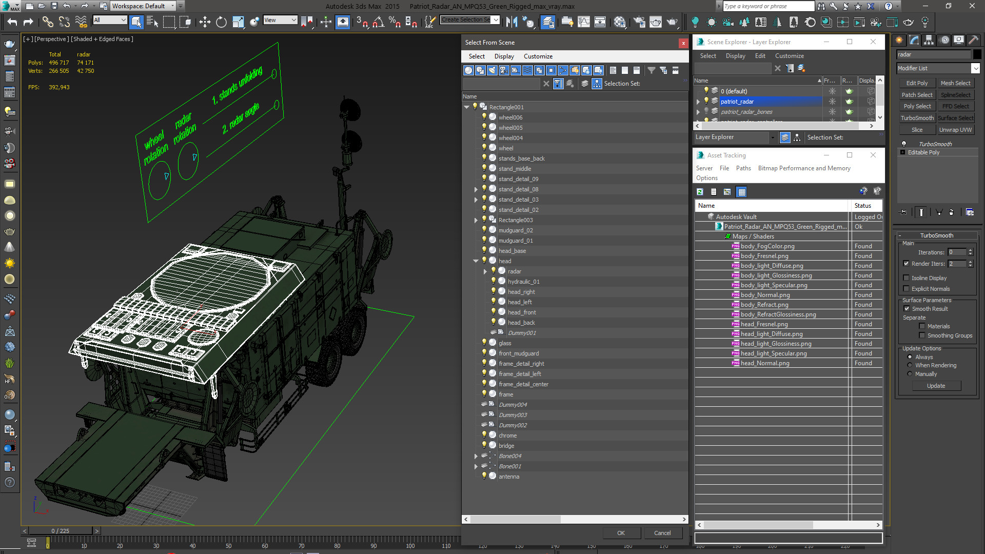 3D model Patriot Radar AN MPQ53 Green Rigged