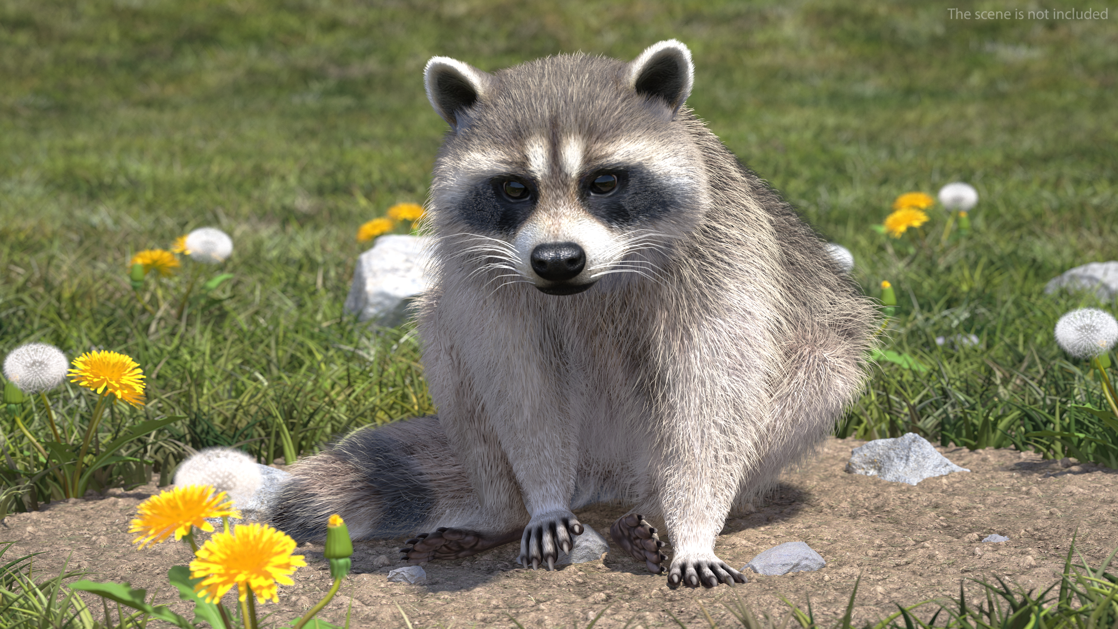 Raccoon Sitting Pose Fur 3D model