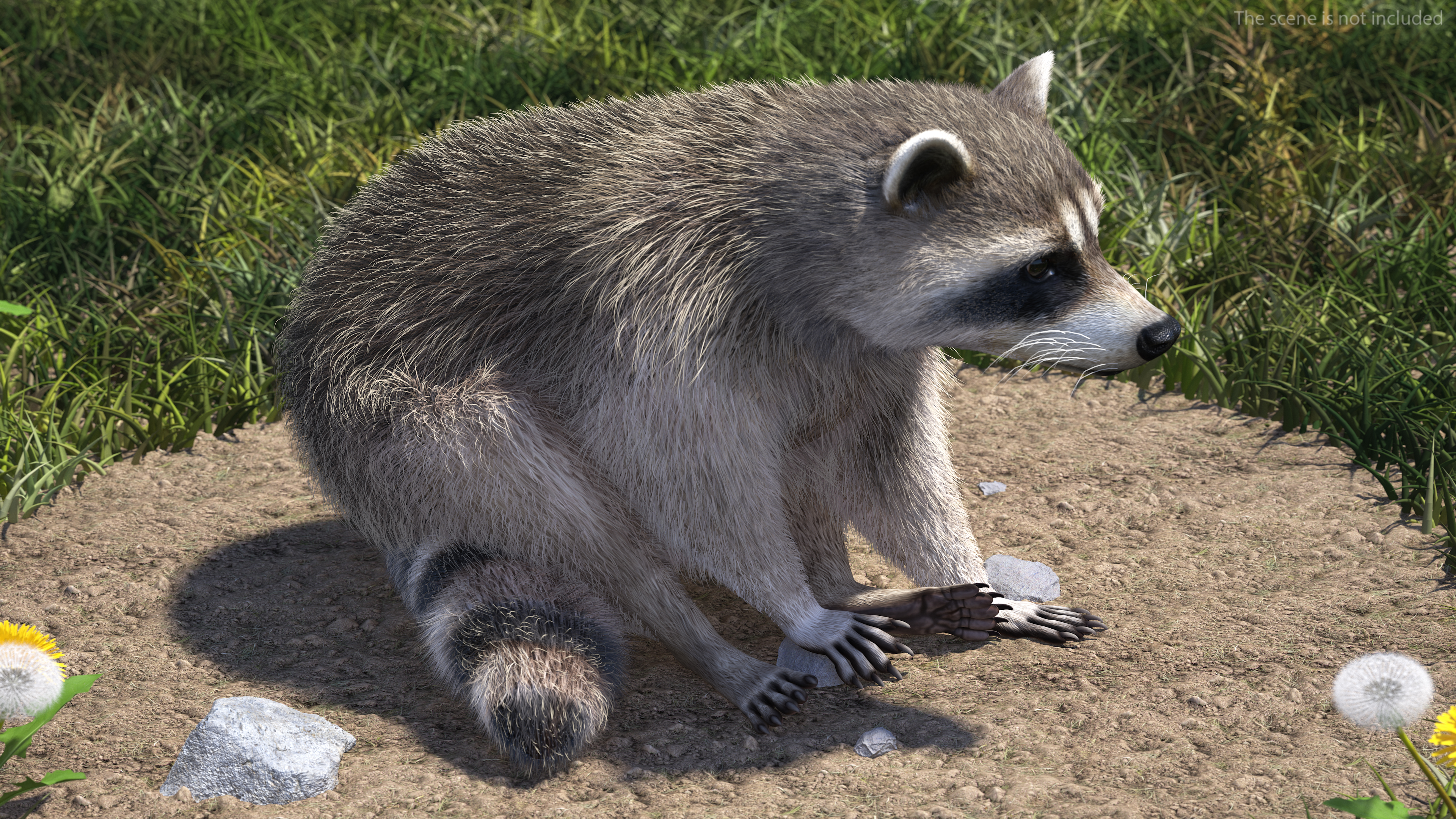 Raccoon Sitting Pose Fur 3D model