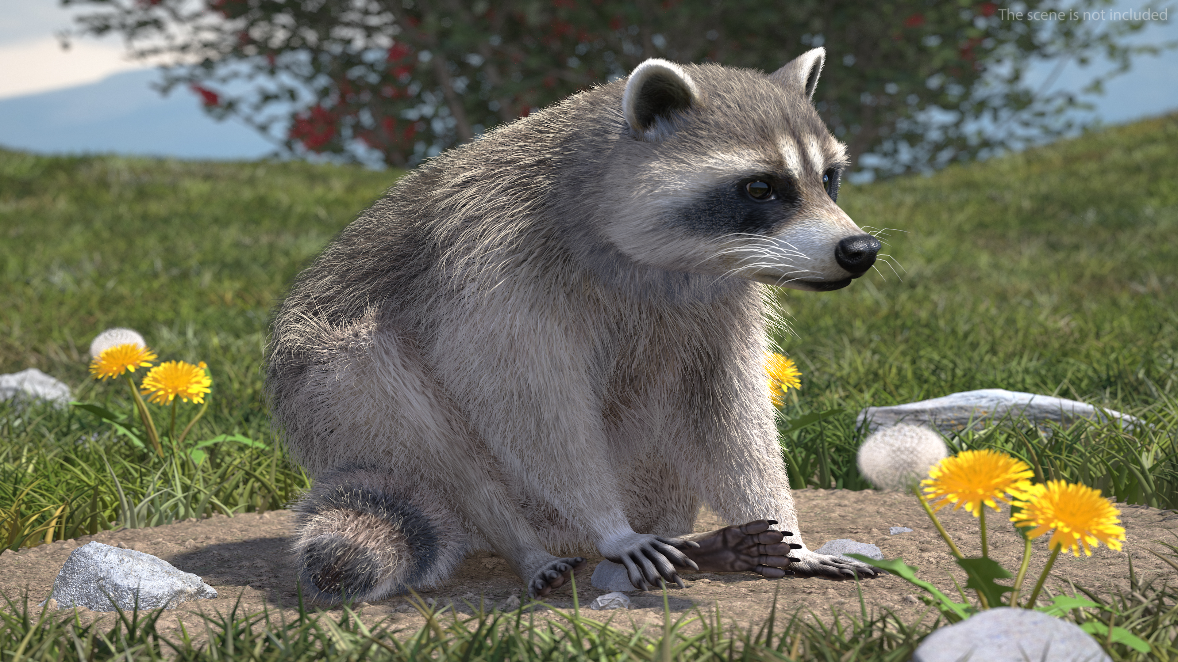 Raccoon Sitting Pose Fur 3D model