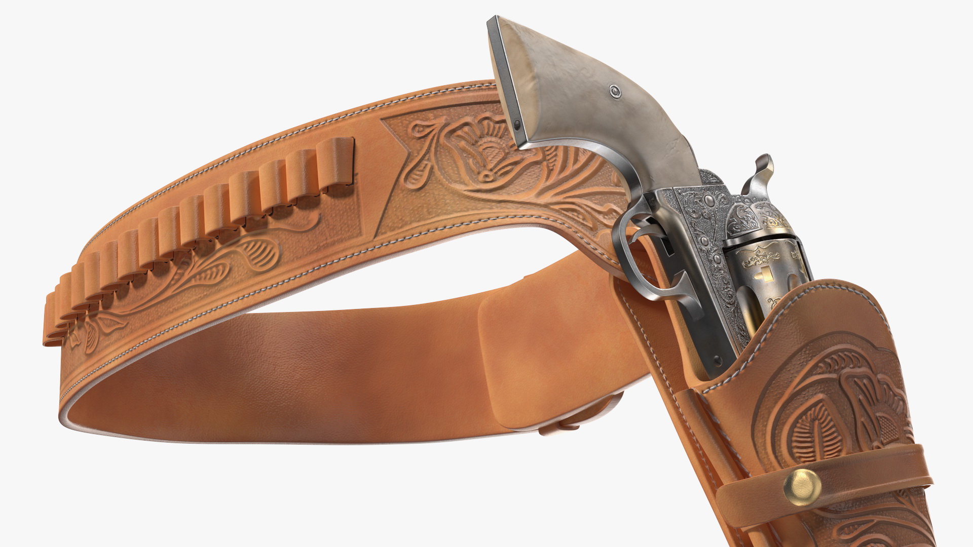 3D Western Gun Leather Belt with Revolver model