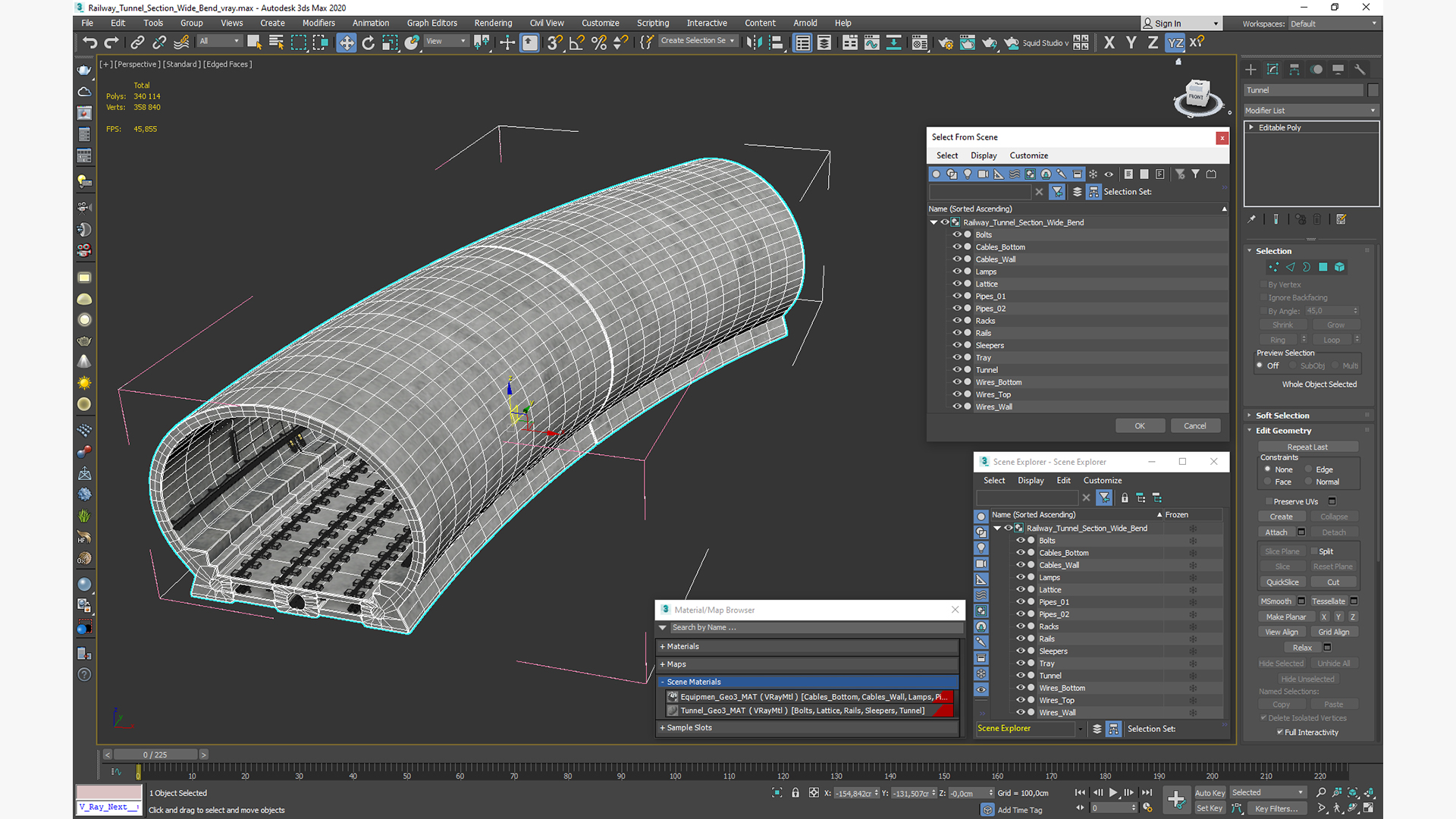 Railway Tunnel Section Wide Bend 3D