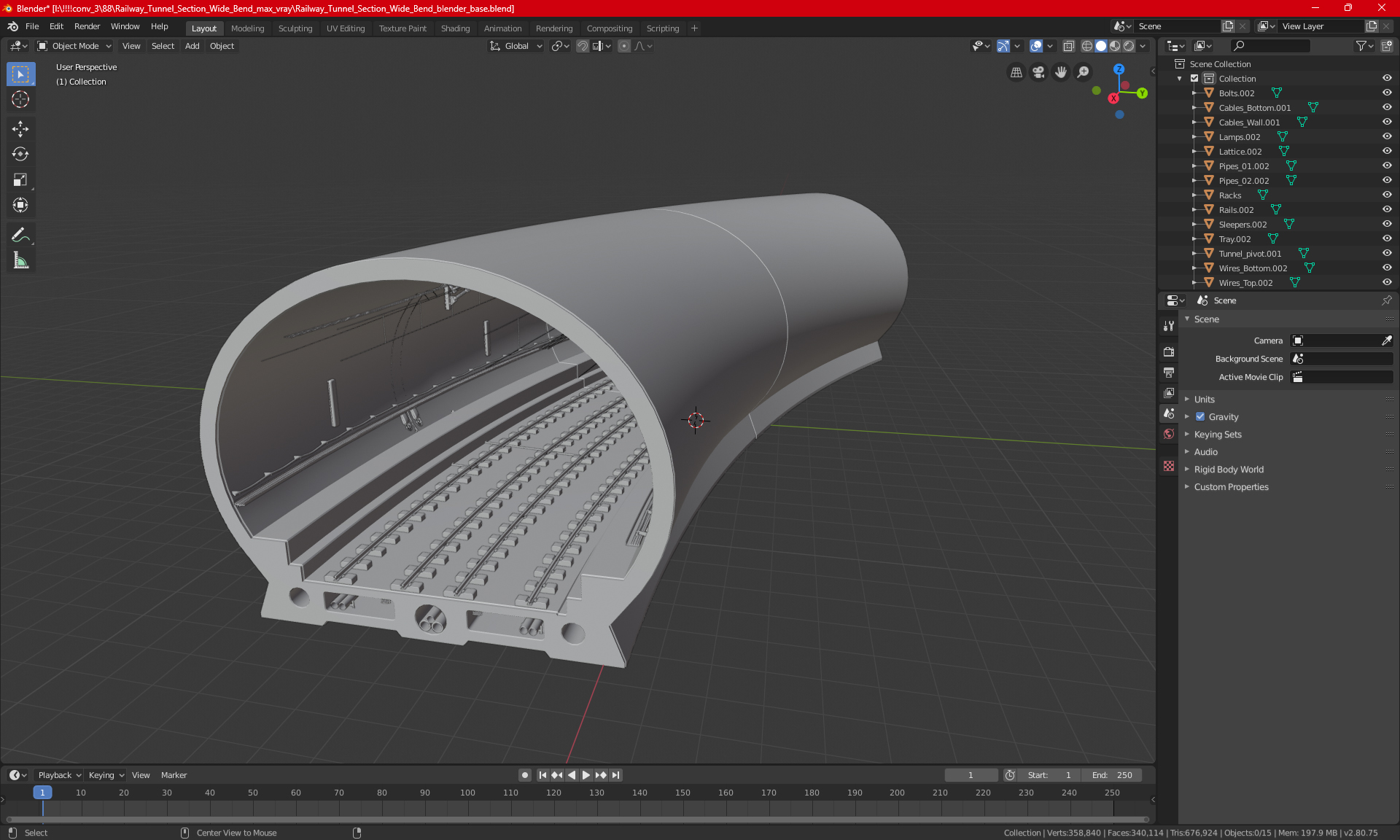 Railway Tunnel Section Wide Bend 3D