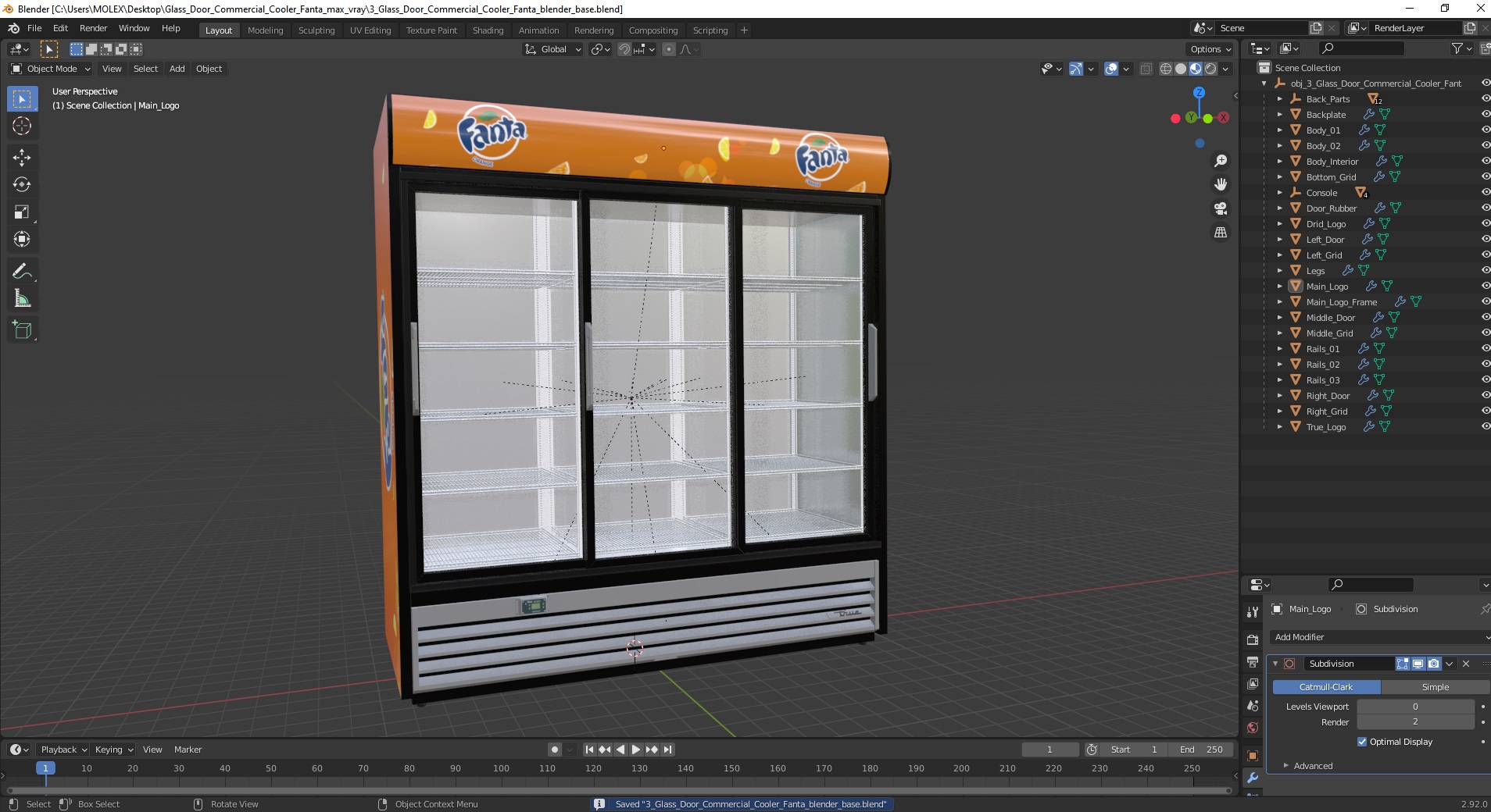 3D 3 Glass Door Commercial Cooler Fanta