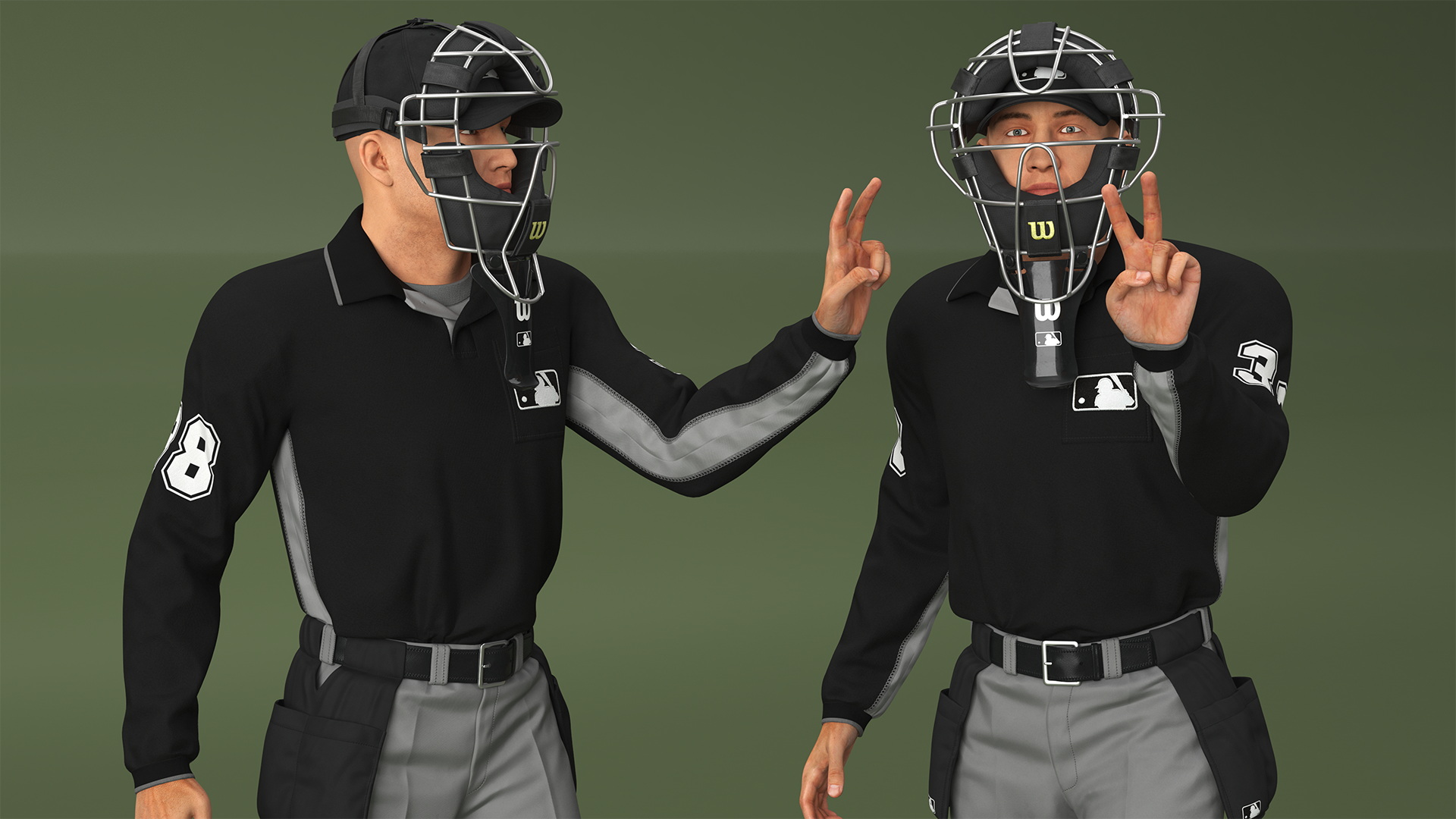 3D Baseball Umpire with Protective Mask Showing Points