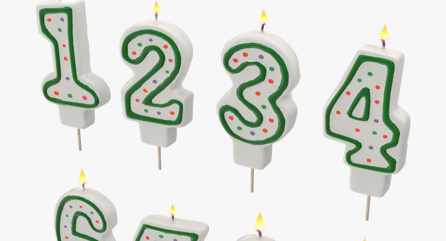 Number Birthday Candles with Flame 3D model