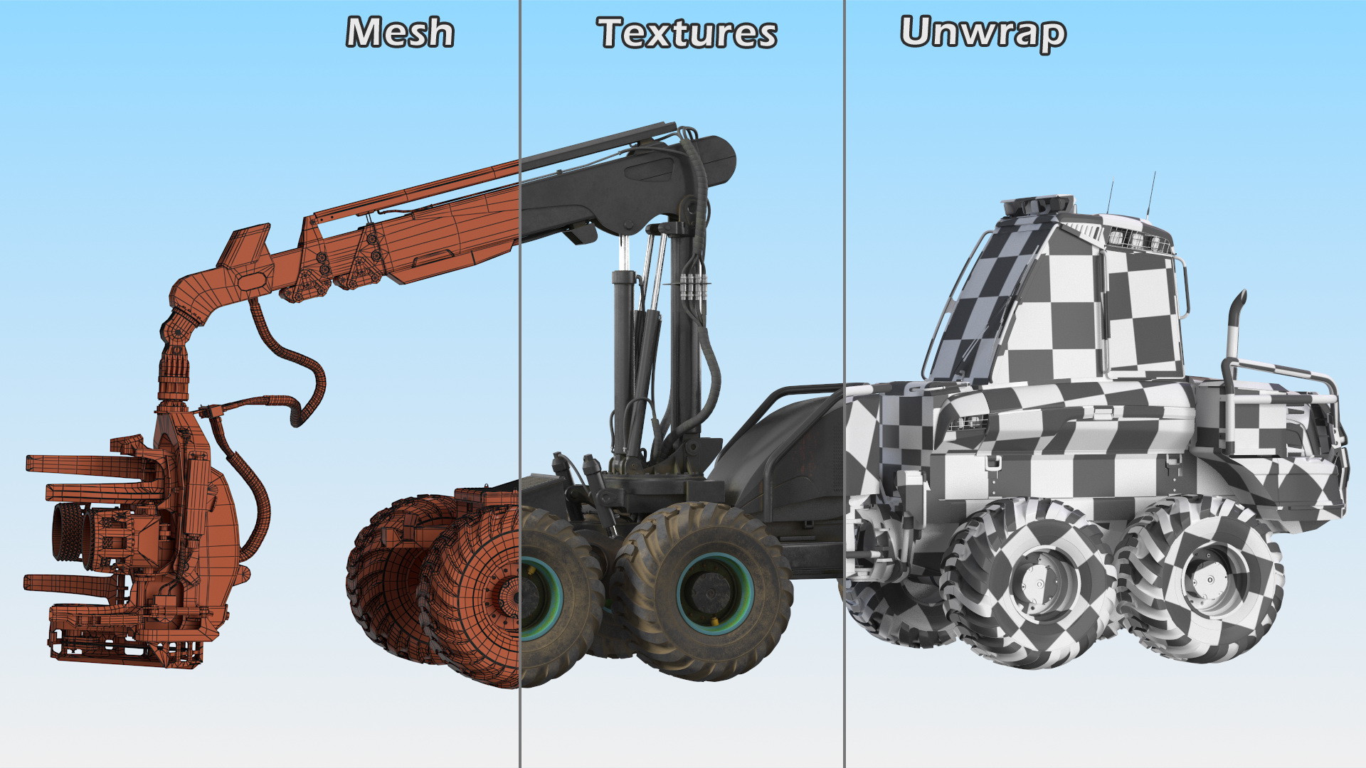 3D Forestry Harvester Dirty Rigged