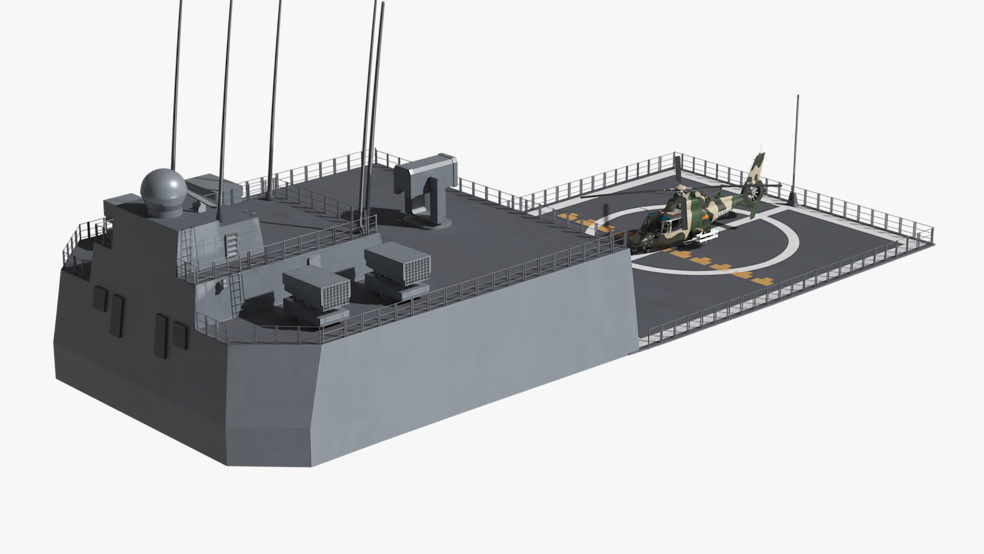 3D Military Harbin Z-9WZ Helicopter on Naval Ship Deck