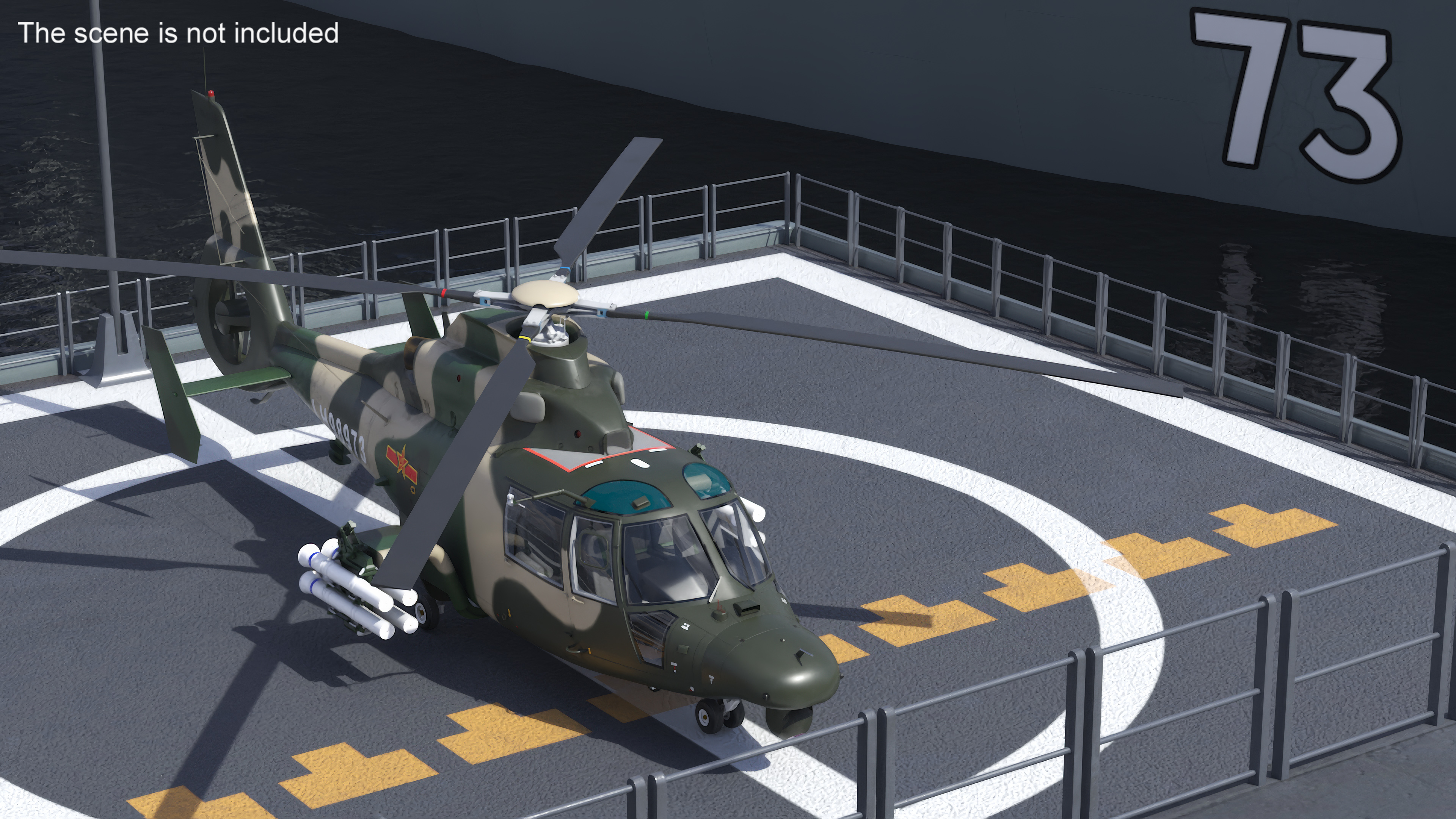 3D Military Harbin Z-9WZ Helicopter on Naval Ship Deck