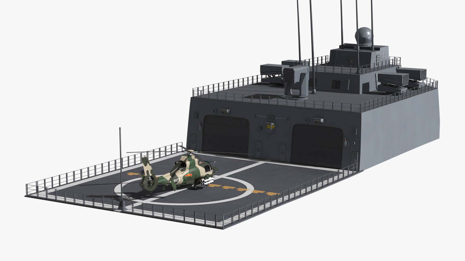 3D Military Harbin Z-9WZ Helicopter on Naval Ship Deck