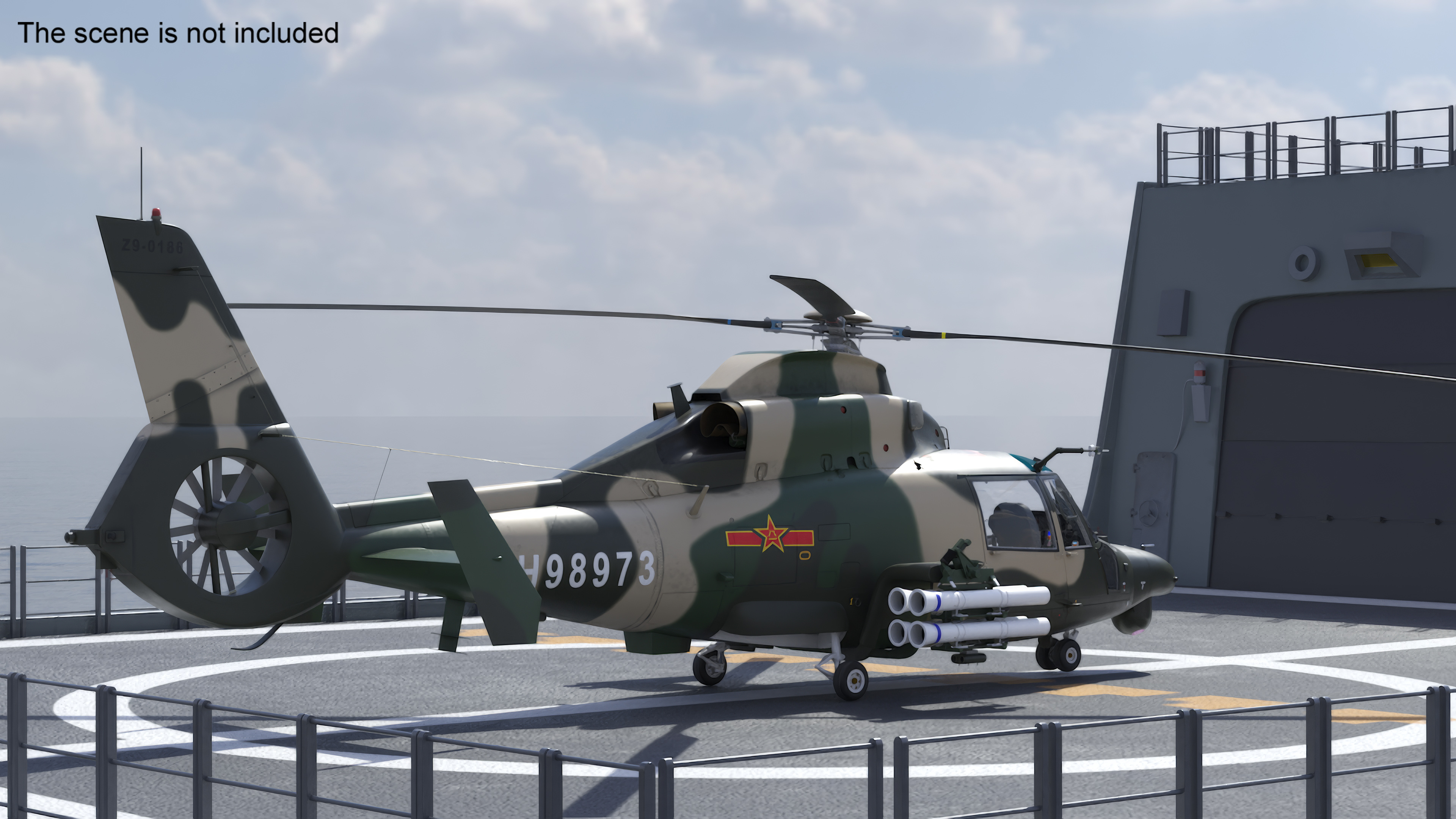 3D Military Harbin Z-9WZ Helicopter on Naval Ship Deck