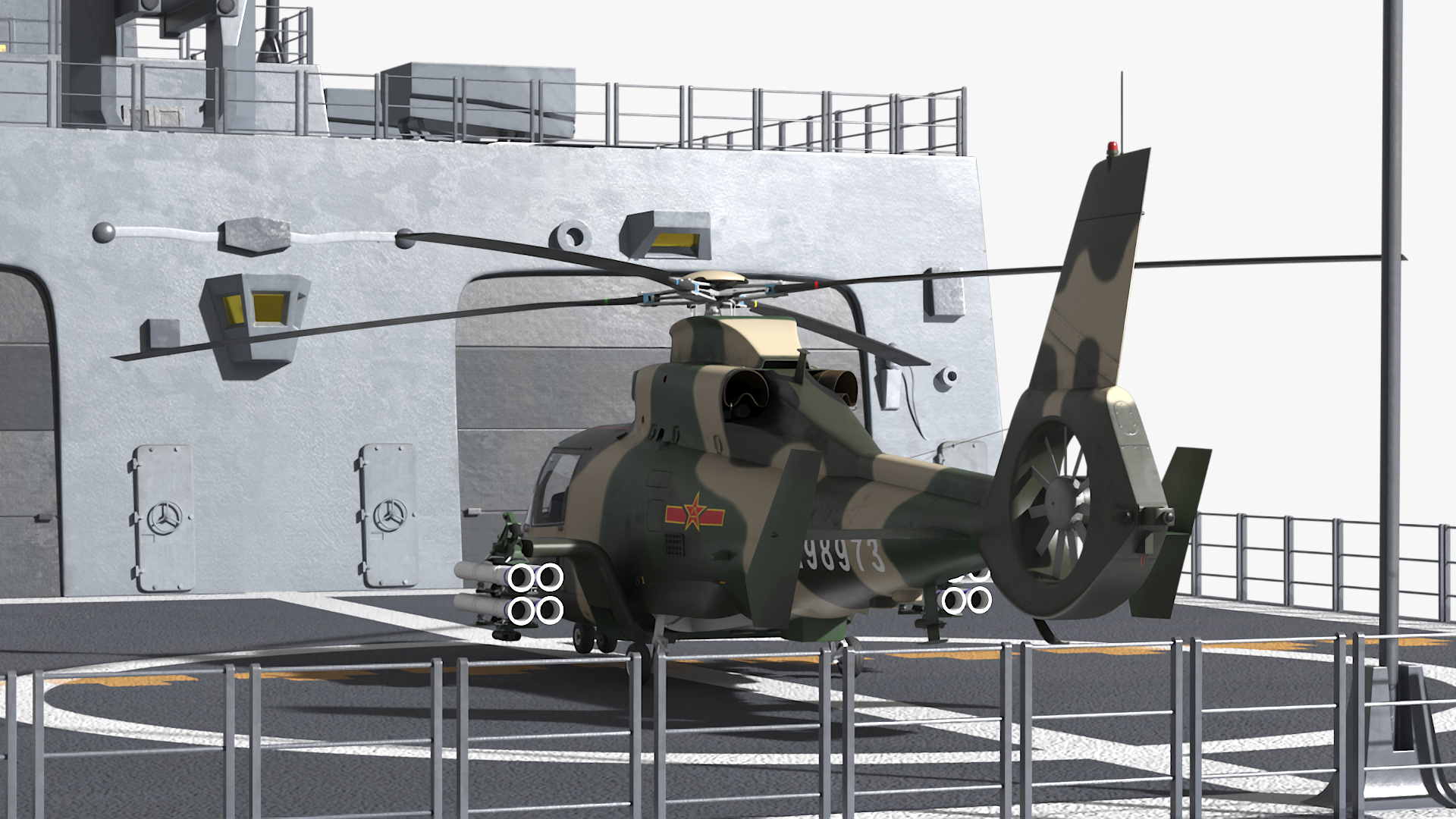 3D Military Harbin Z-9WZ Helicopter on Naval Ship Deck