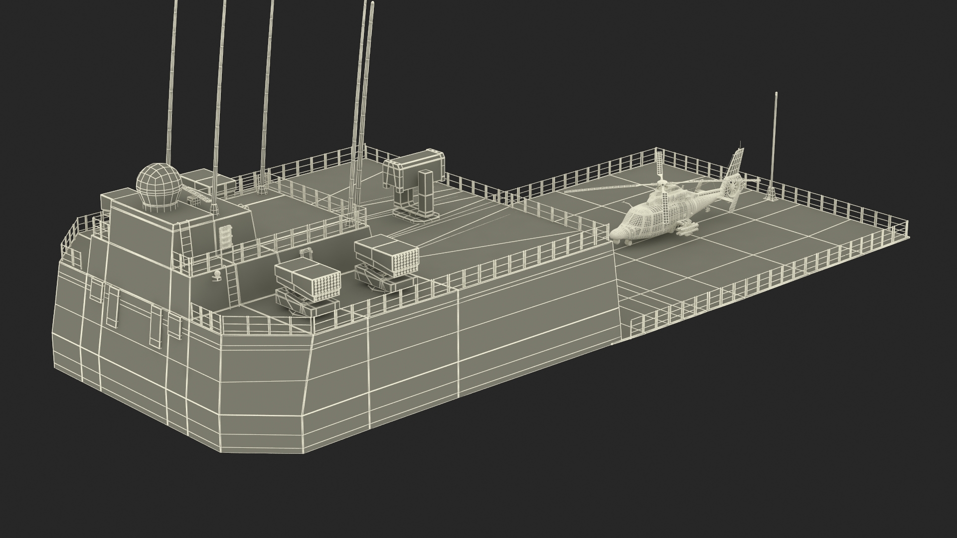 3D Military Harbin Z-9WZ Helicopter on Naval Ship Deck