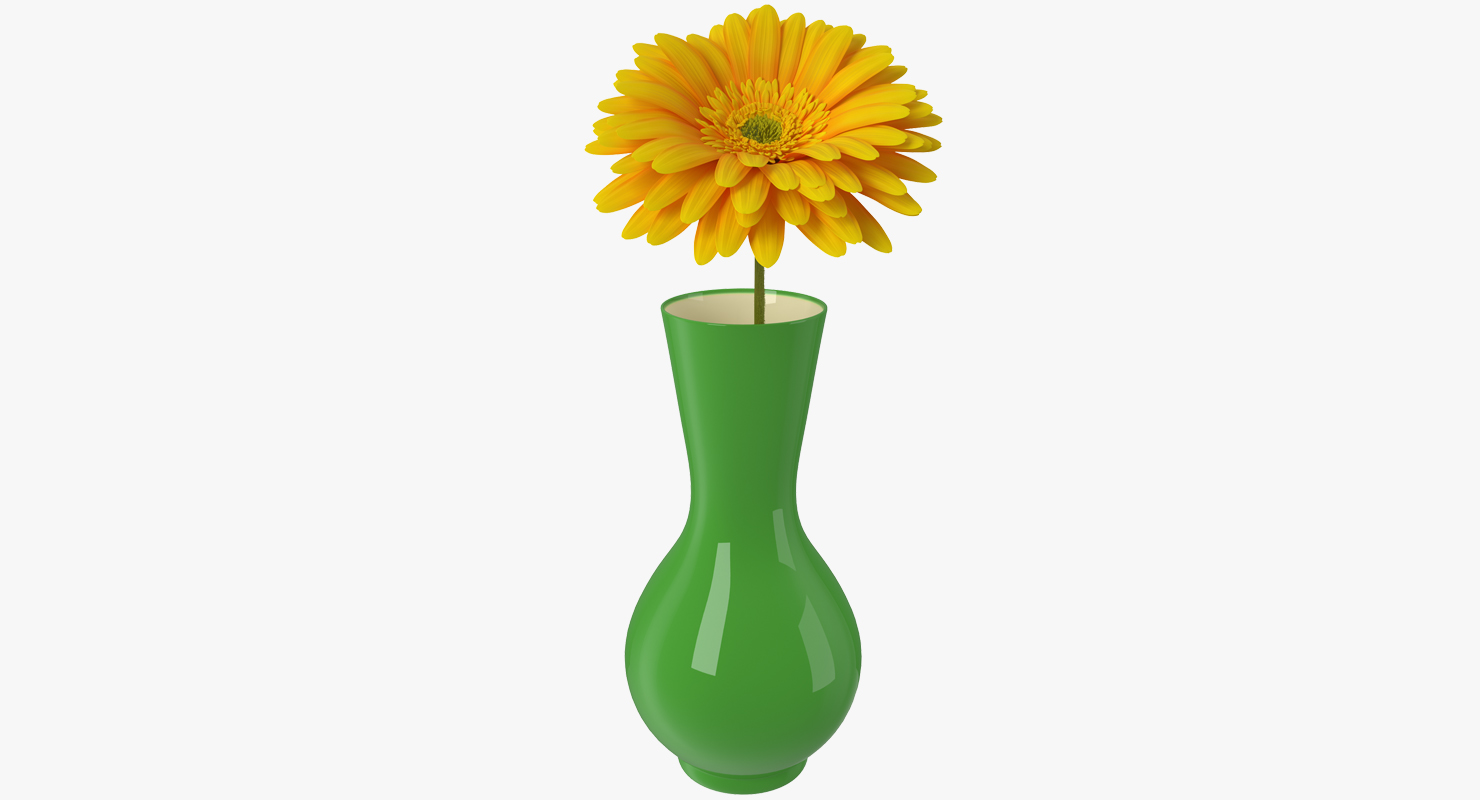 Yellow Gerbera Flower In Vase 3D model