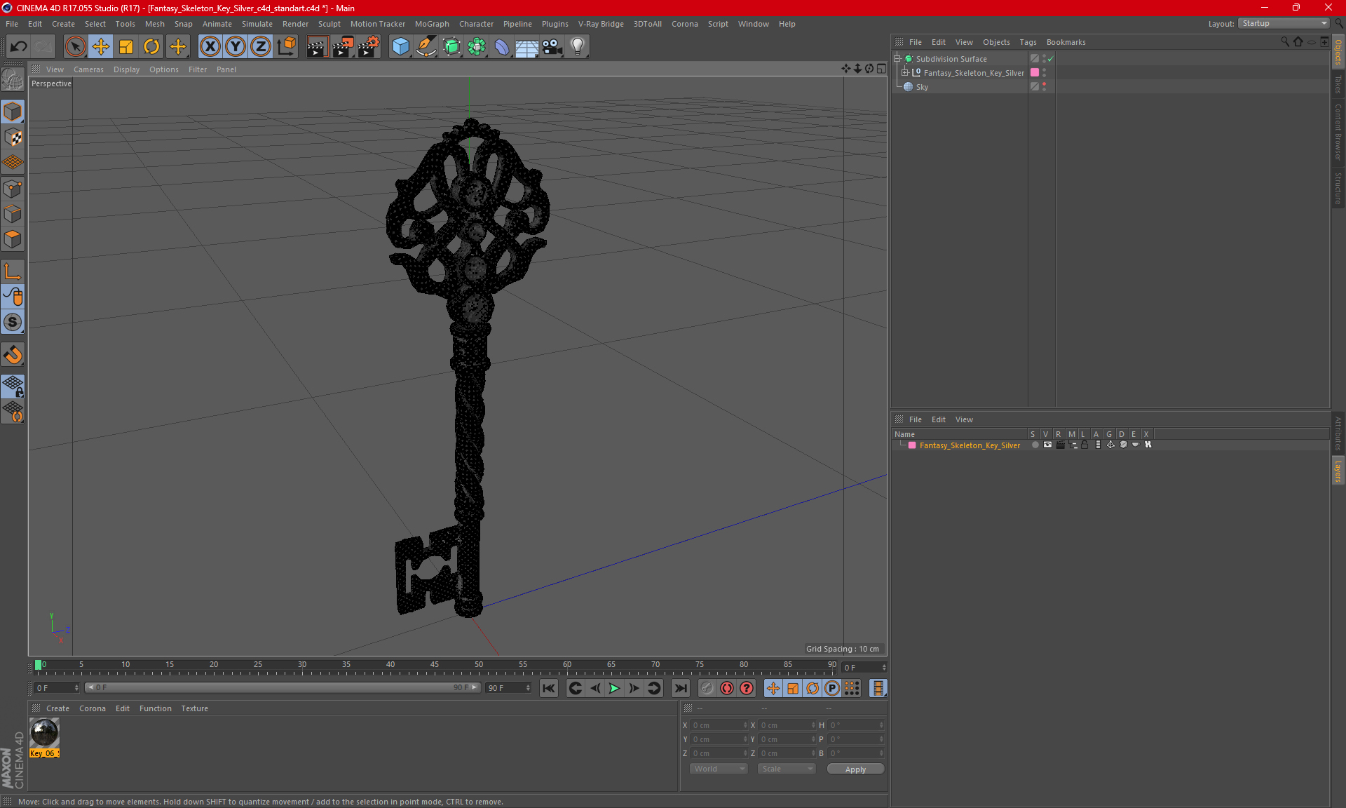 Fantasy Skeleton Key Silver 3D