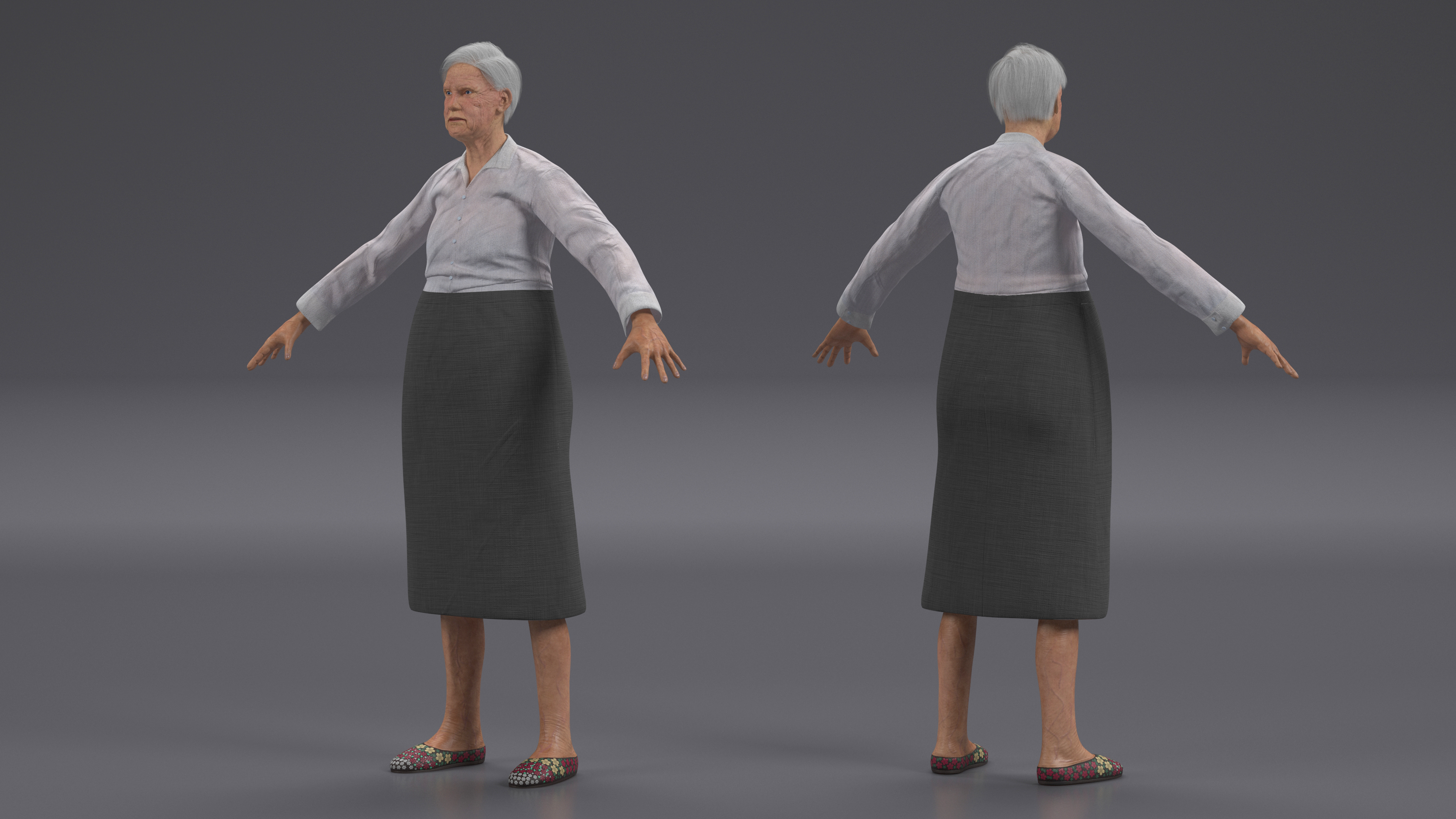 3D Older Woman A-Pose model