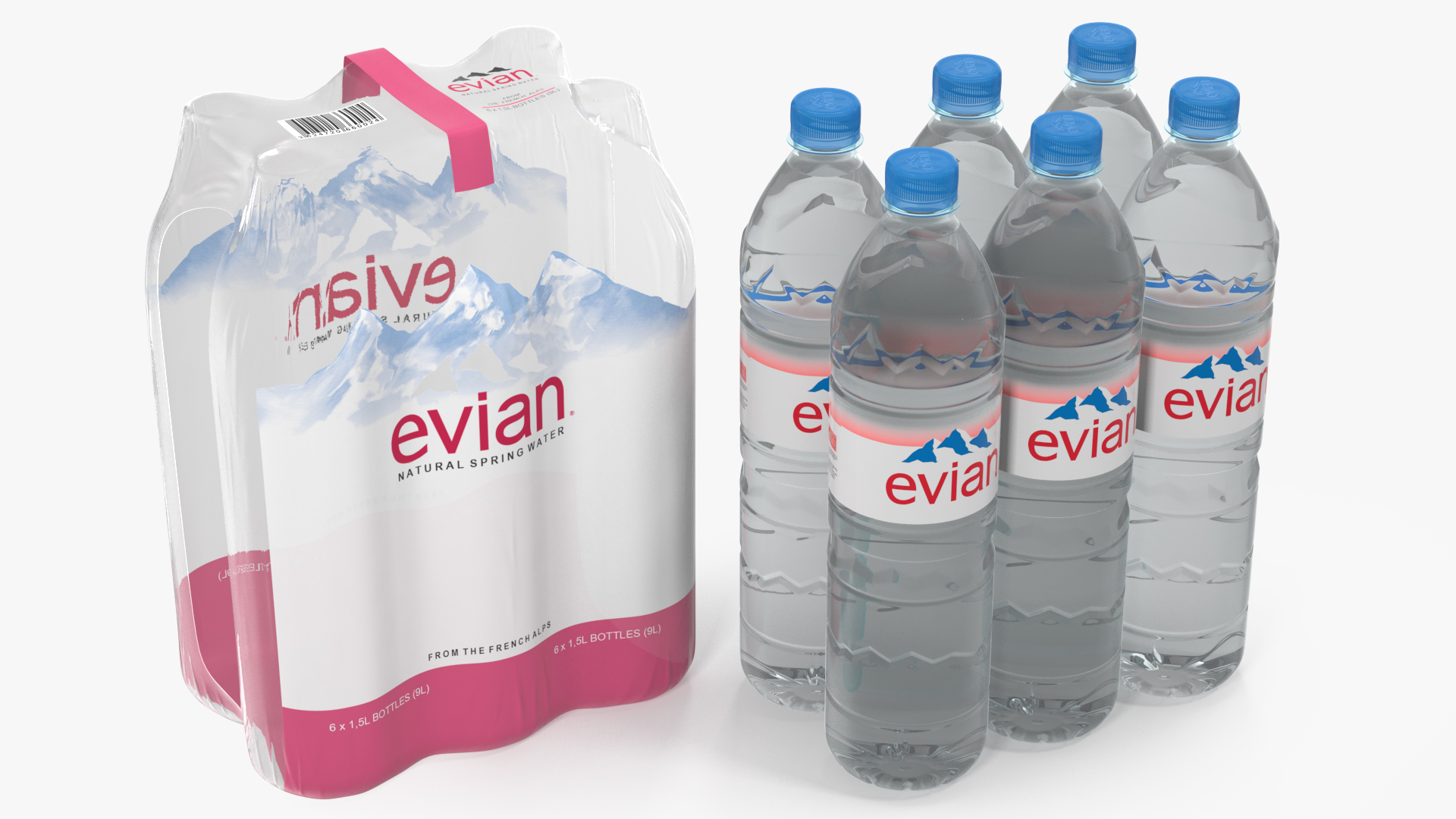 3D Evian Mineral Water 6 Bottle Pack model