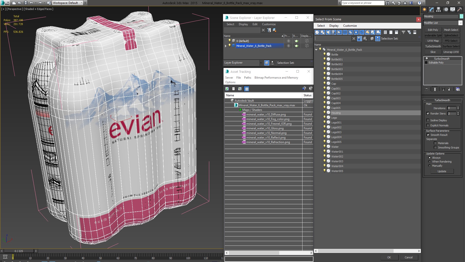 3D Evian Mineral Water 6 Bottle Pack model