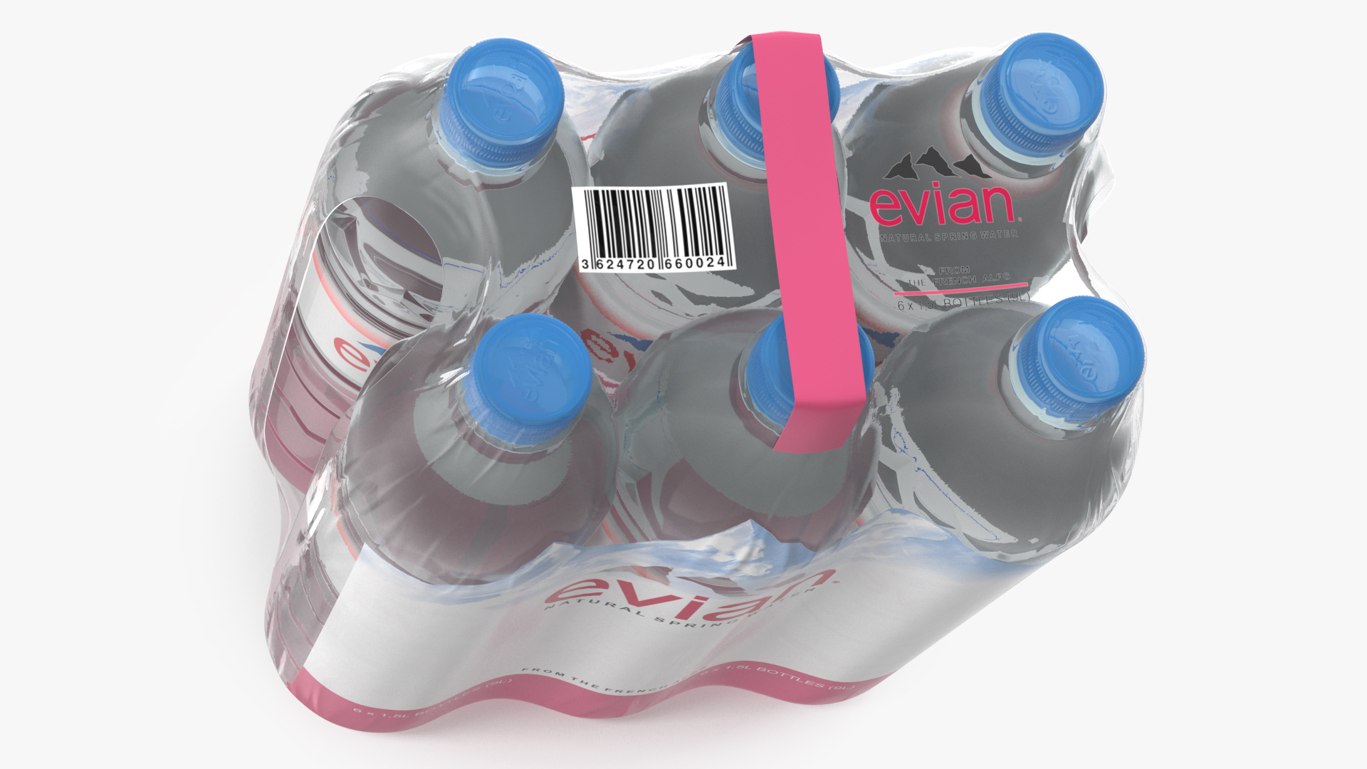 3D Evian Mineral Water 6 Bottle Pack model