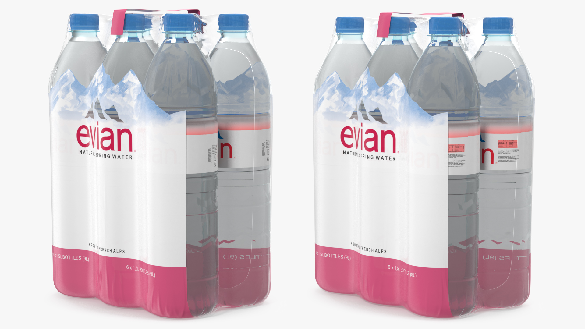 3D Evian Mineral Water 6 Bottle Pack model