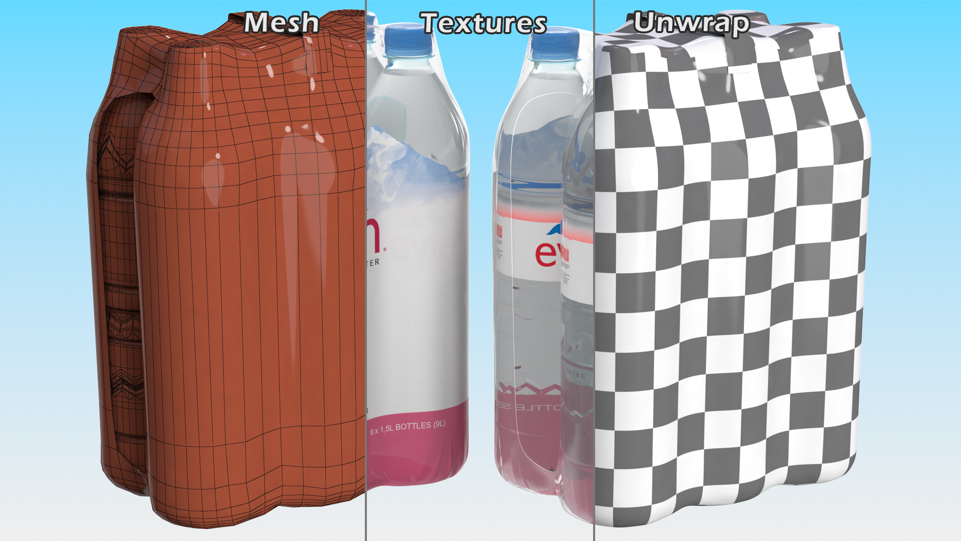 3D Evian Mineral Water 6 Bottle Pack model