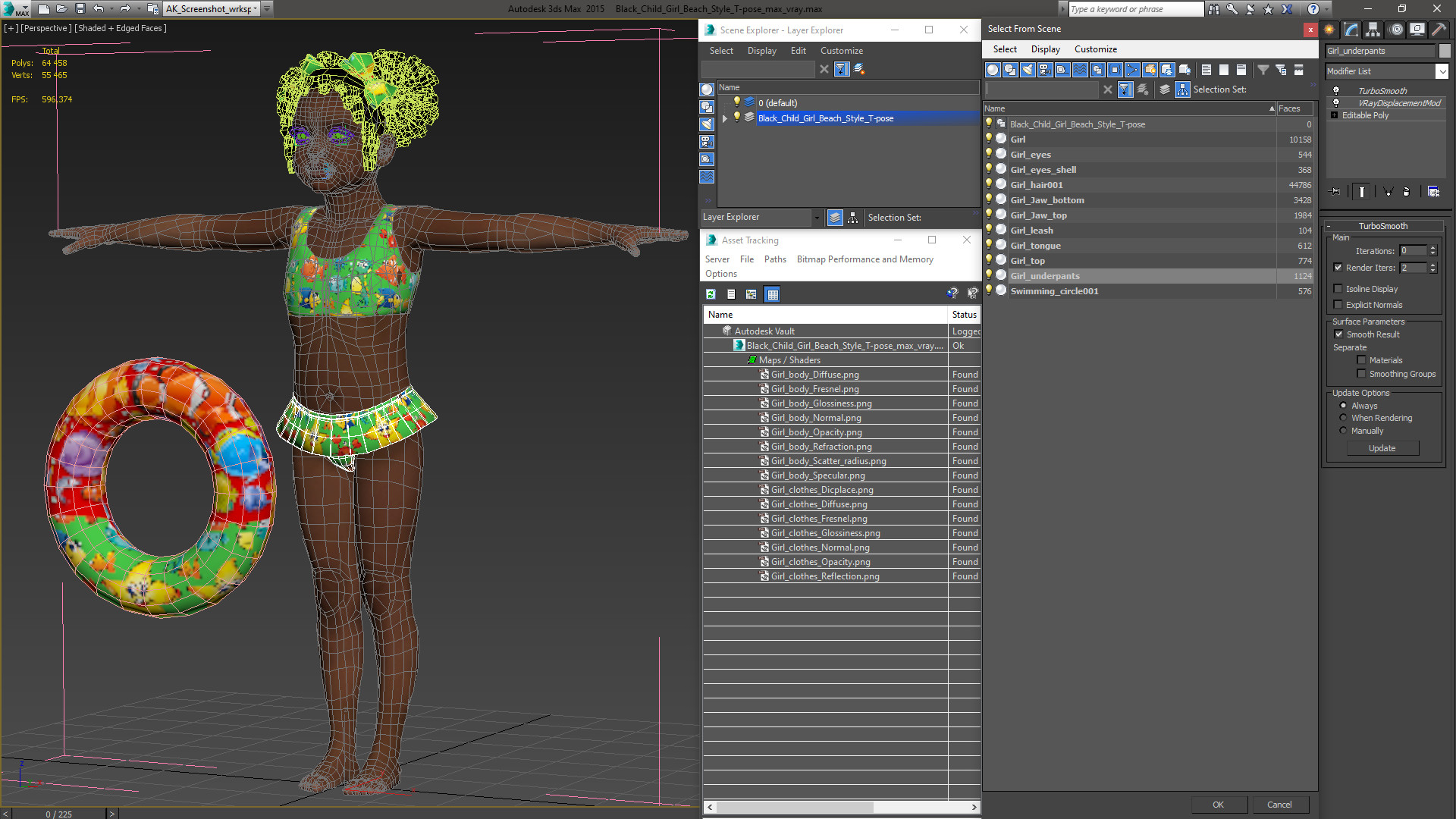 3D model Black Child Girl Beach Style T-pose