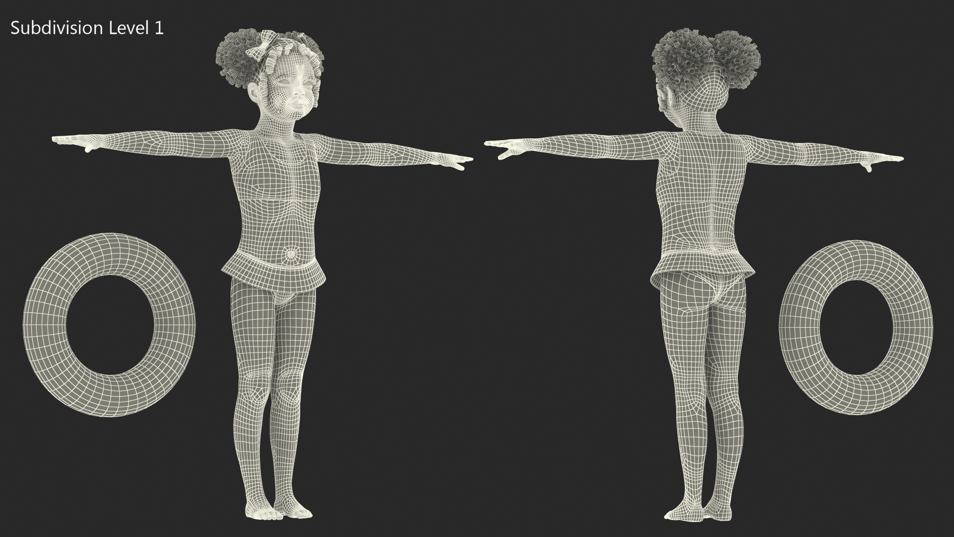 3D model Black Child Girl Beach Style T-pose