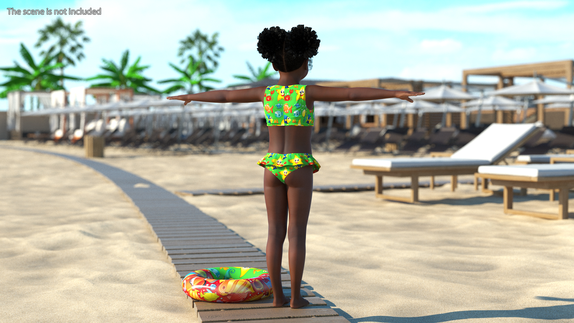 3D model Black Child Girl Beach Style T-pose