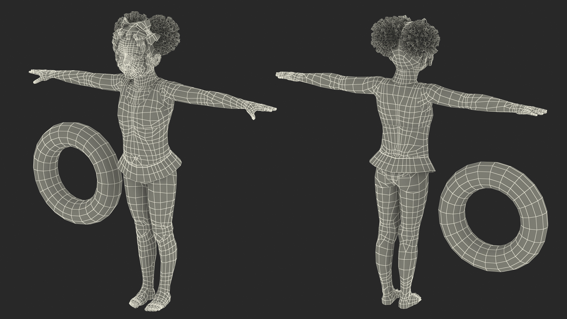 3D model Black Child Girl Beach Style T-pose