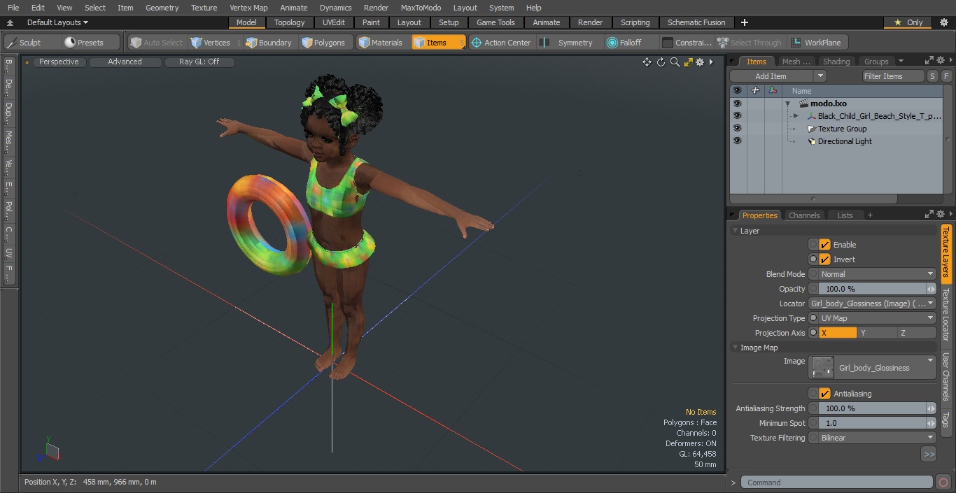 3D model Black Child Girl Beach Style T-pose